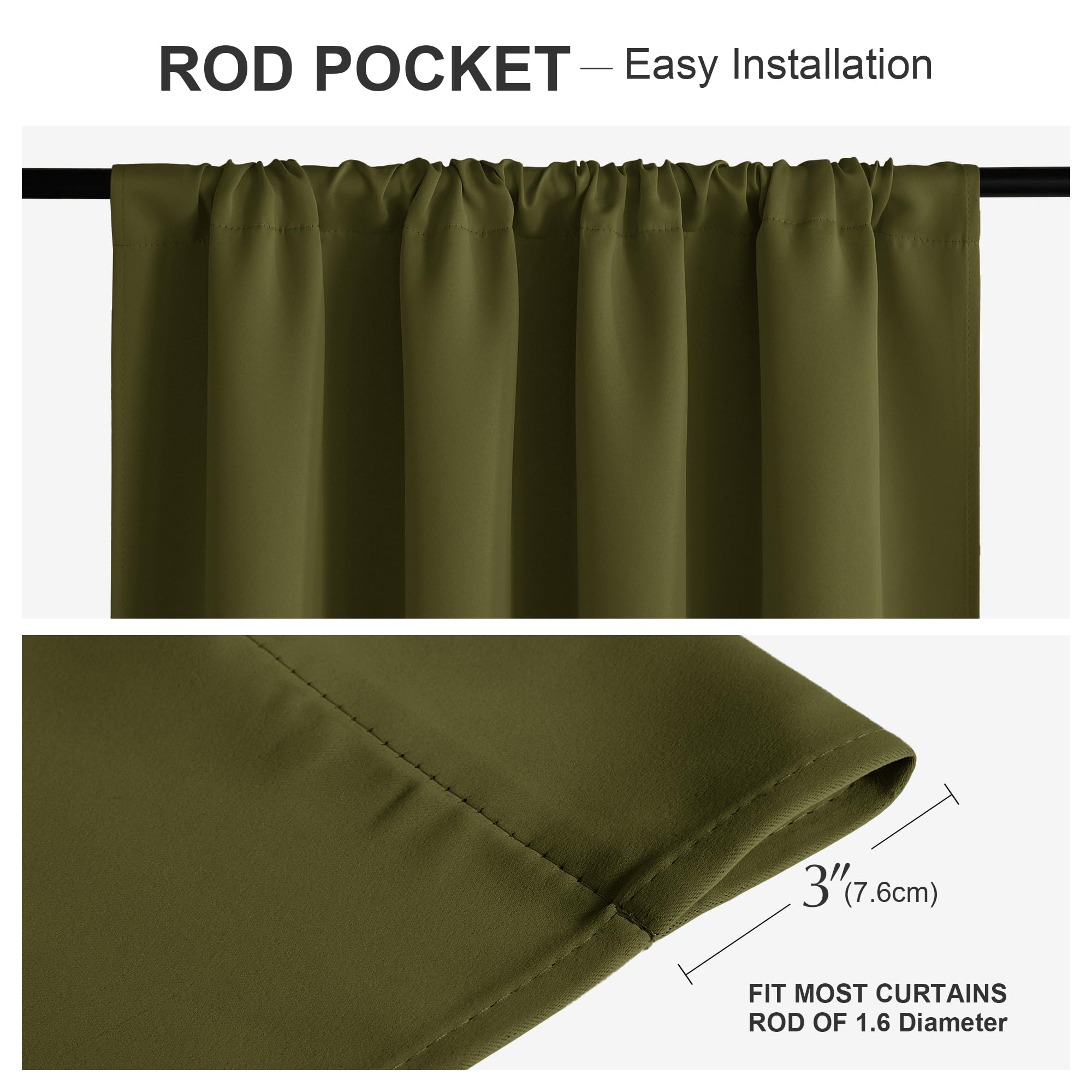 PONY DANCE 45 inches Kitchen Curtains - 42 W x 45 L Olive Green Blackout Curtains & Draperies Light Block Decorative Privacy Pro