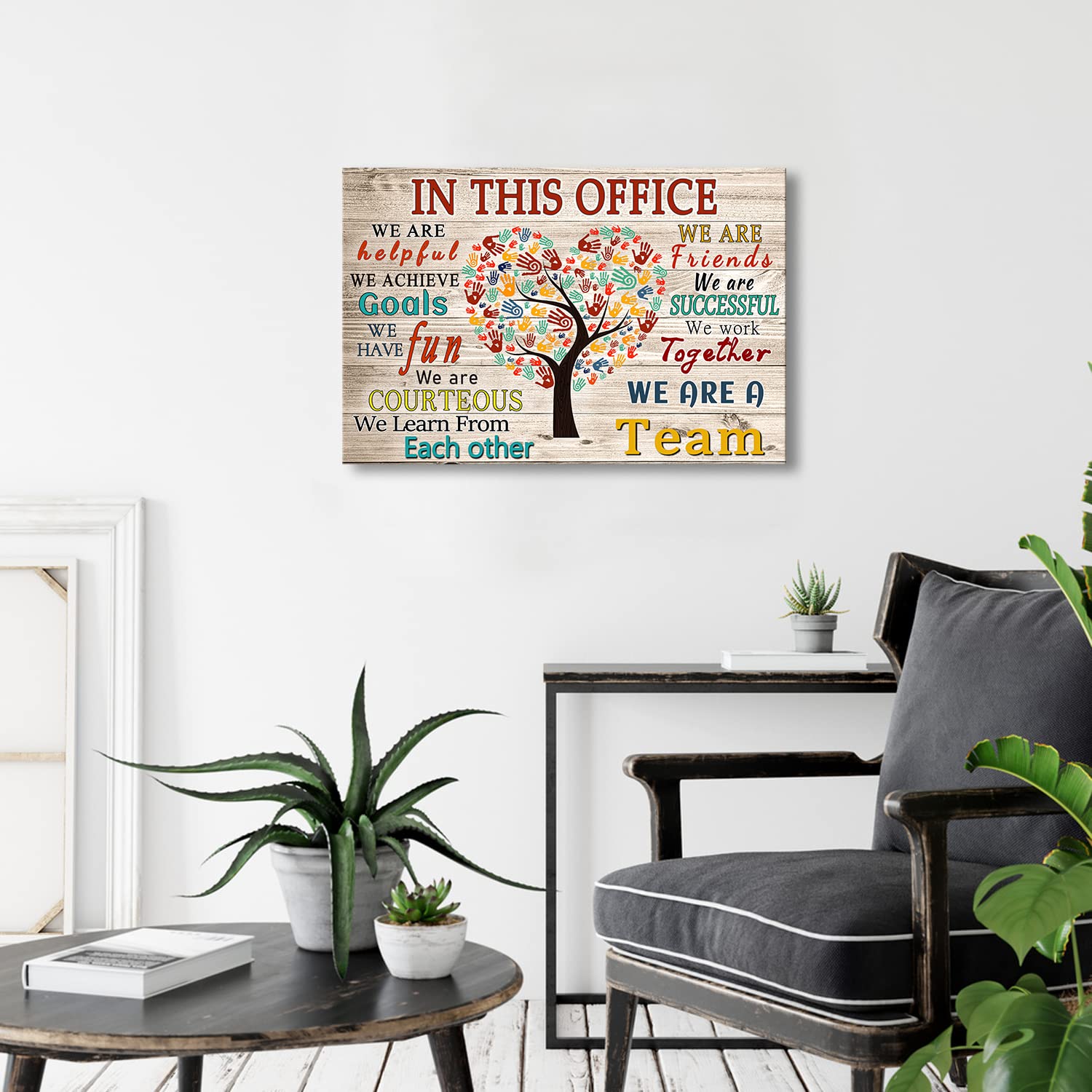 Whaomiot In This Office We Are A Team Inspirational Wall Art Positive Modern Decor Poster Canvas Print 24X16 Inch Frame Ready To