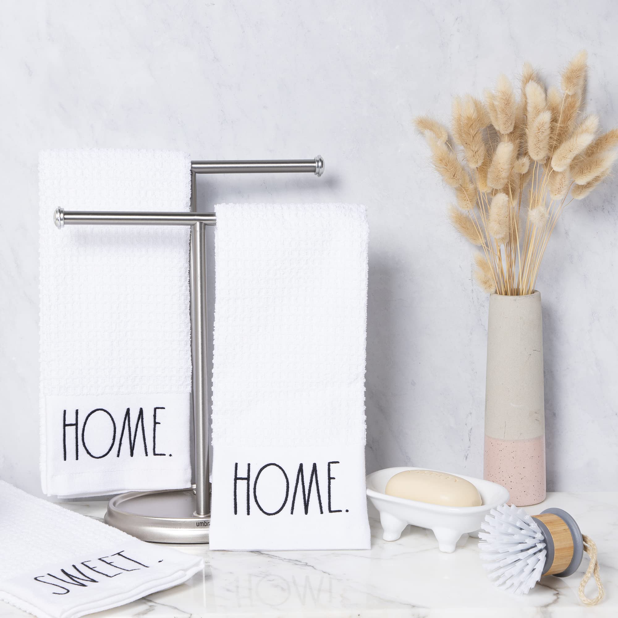 Rae Dunn Set Of 3 Hand Towels For Kitchen And Bathroom, 100% Cotton, Embroidered White Dish Towels Embroidered Home, Sweet, Home