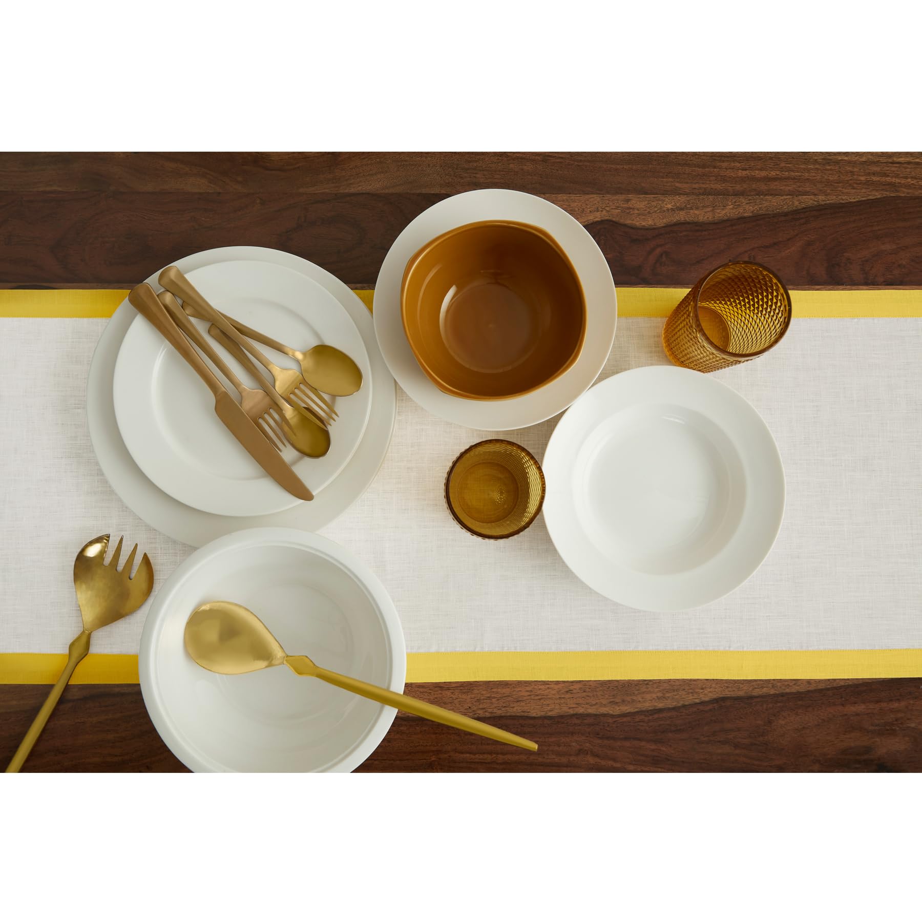 Solino Home Linen Table Runner 90 Inches Long - Classic, 100% Pure Linen Sunshine Yellow And White Table Runner 14 X 90 Inch Ide