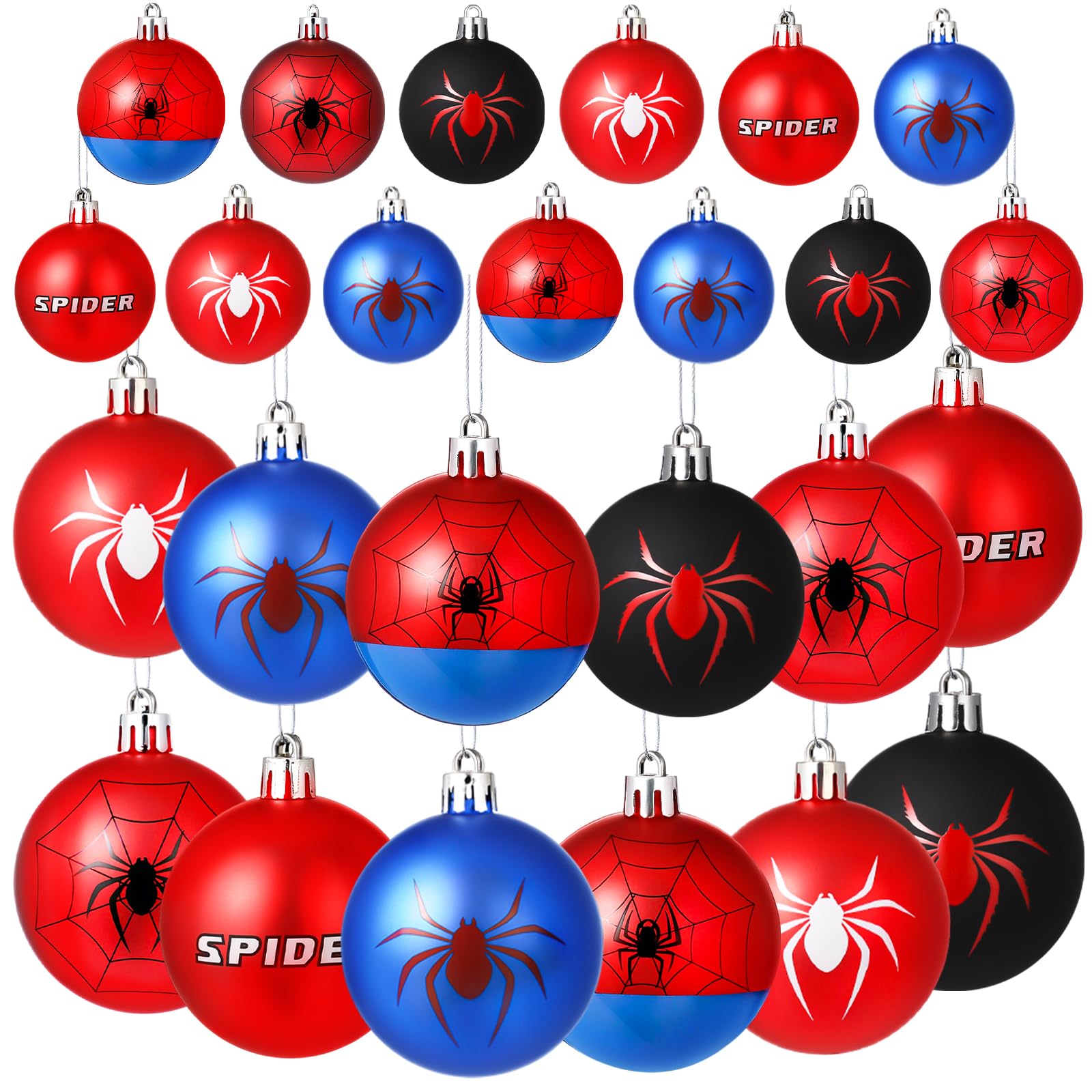 Civaner 12 Pcs 2.36 Inch Spider Christmas Ball Ornaments Spider Web Hanging Ornaments Blue Red Christmas Tree Decoration for Xma
