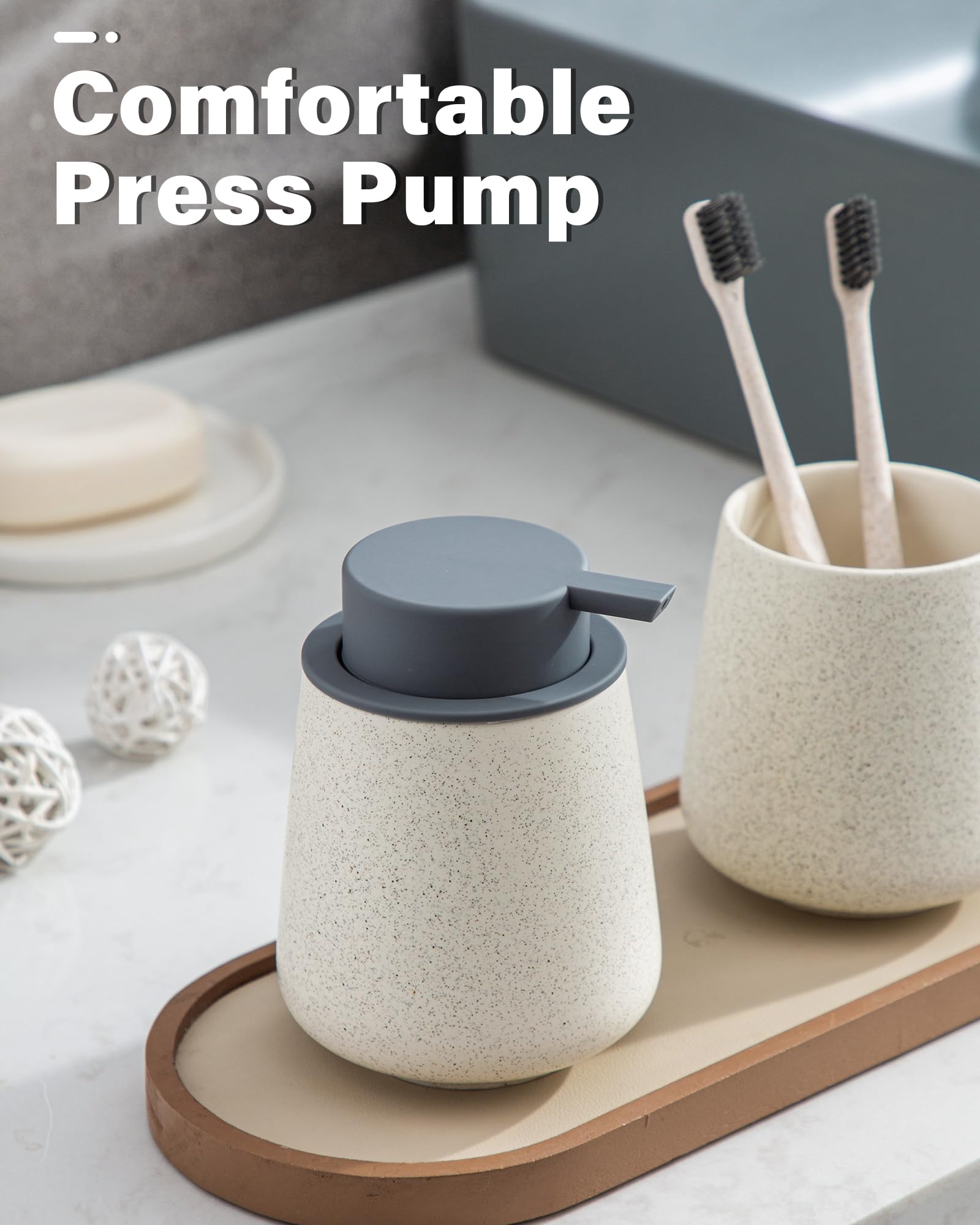 Lareina Soap Dispenser 12 oz- Ceramic Liquid Hand Soap Dispenser with Grey Removable Pump  Refillable Modern Dish Soap Dispenser for Bathroom & Kitchen  Speckled Matte Beige