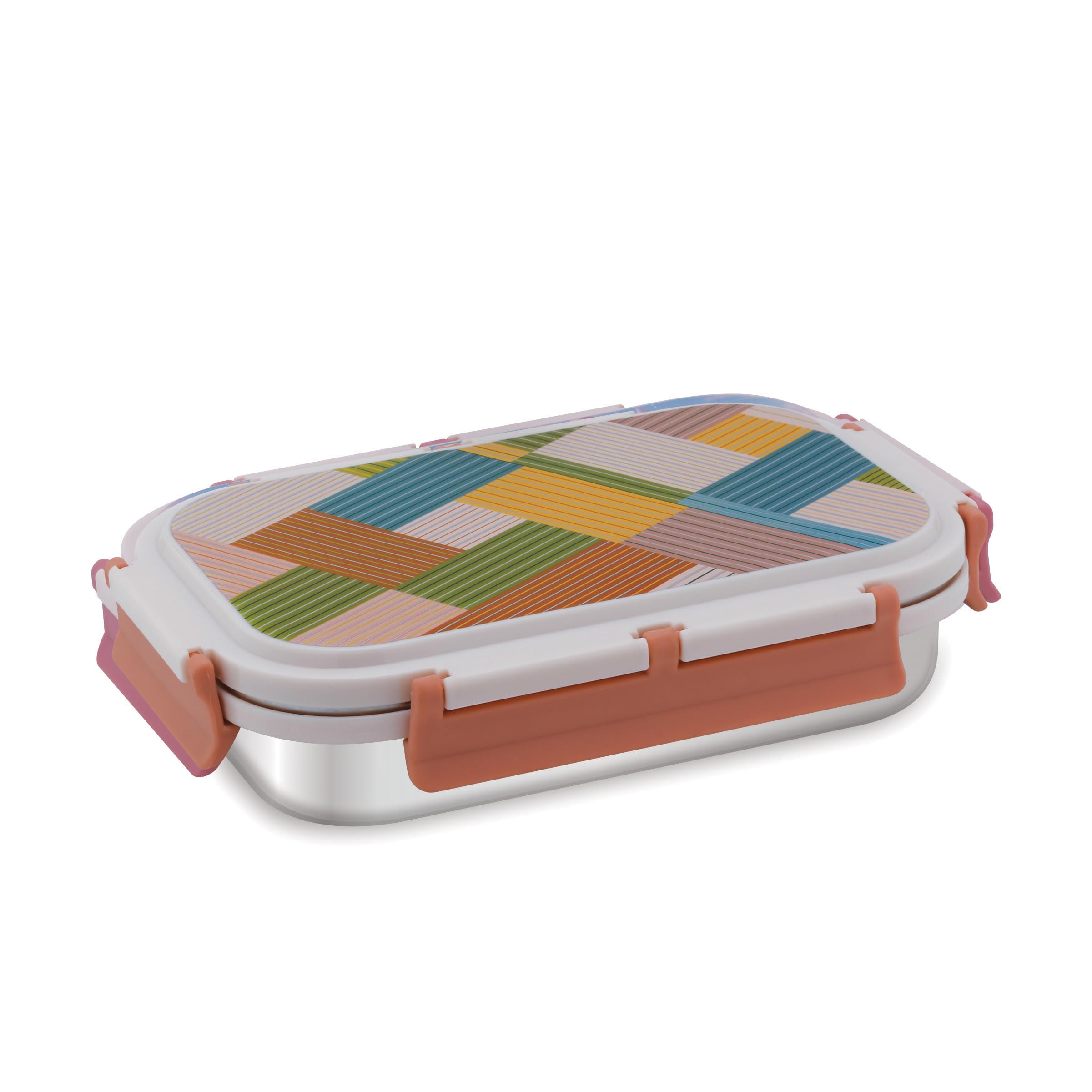 Attro Uranus Stainless Steel Lunch Box With 1 Small Container & Spoon Inner Steel & Outer Plastic Bpa Free Food Grade, (700Ml+16