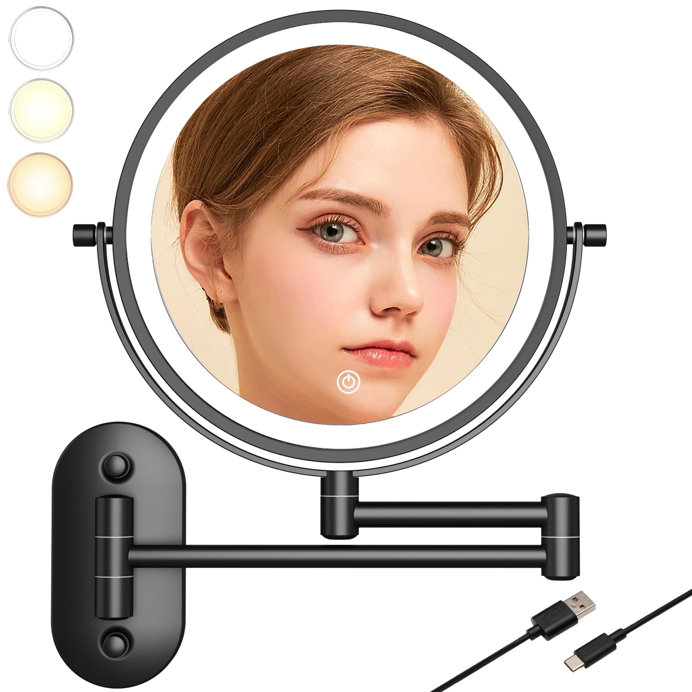 Tushengtu 8Wall Mounted Makeup Mirror With Led 10X Magnifying For Vanity, Bathroom, And Shaving - Usb Rechargeable,Adjustable Br