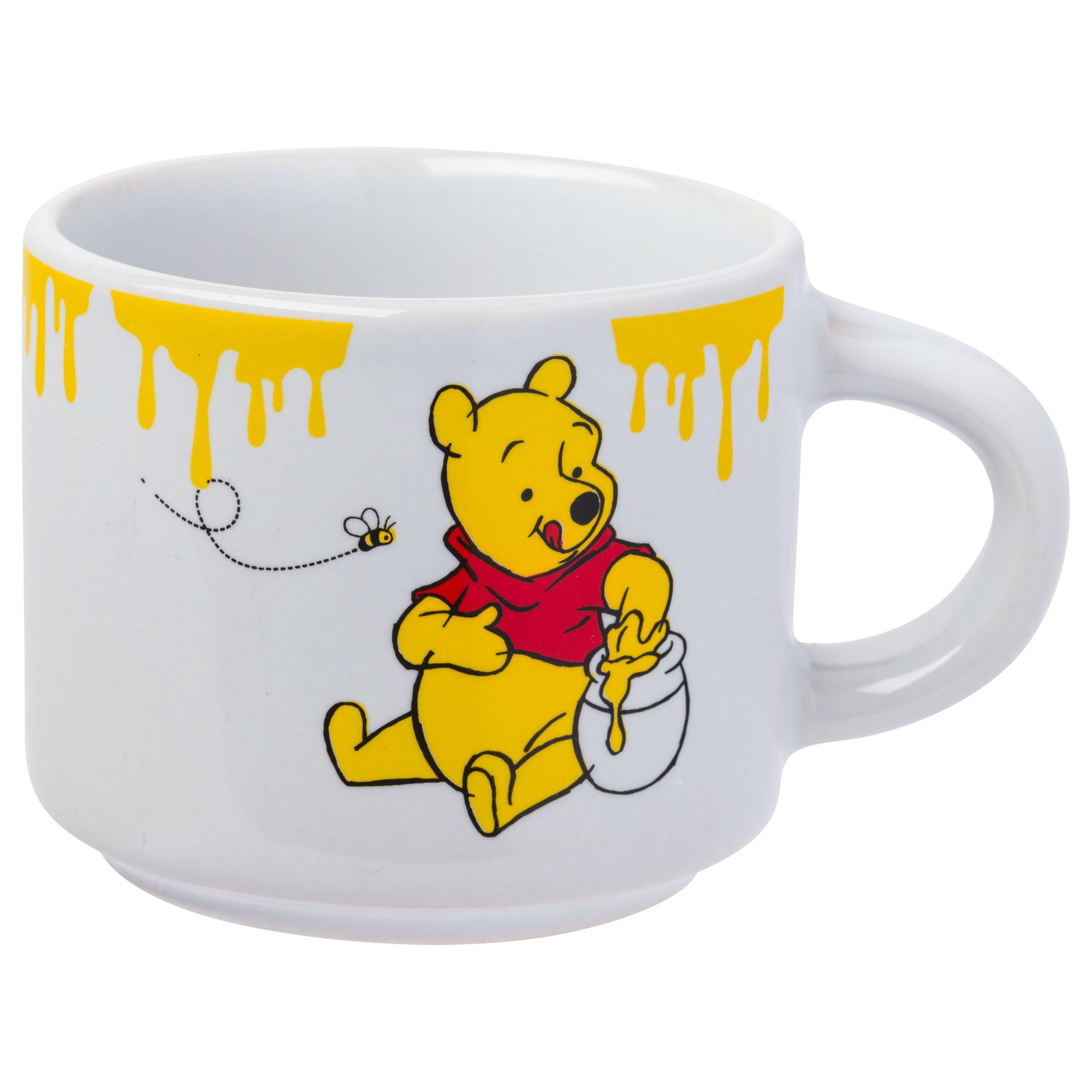 Silver Buffalo Disney Winnie The Pooh Honey Hunny Drips 4Pc Stackable Ceramic Espresso Small Cup Set, 3 Ounces
