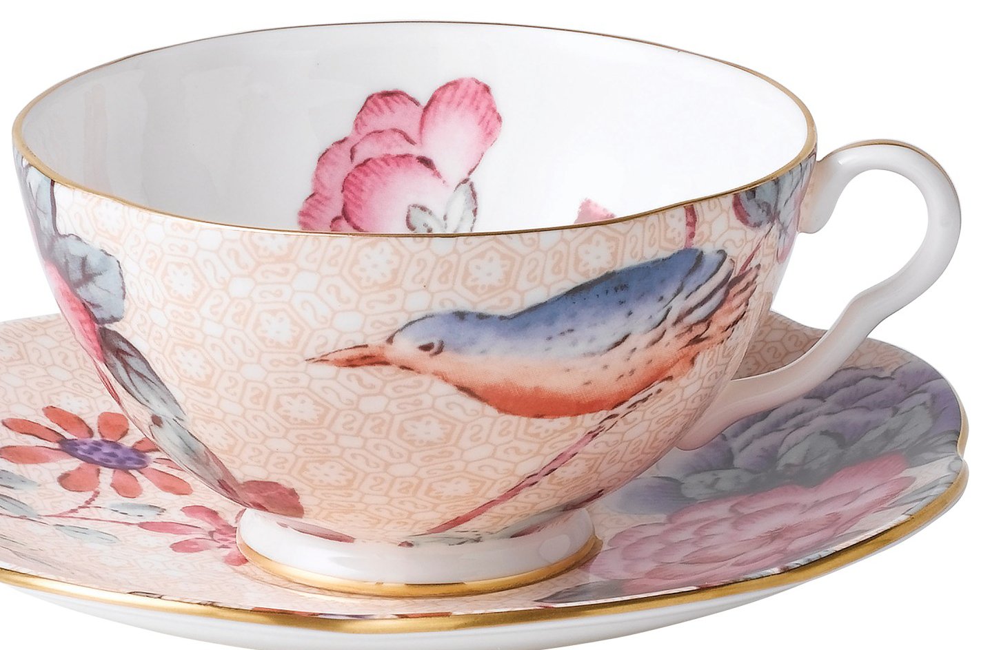 Wedgwood Cuckoo Teacup & Saucer Set  1 Count (Pack of 1)  Peach