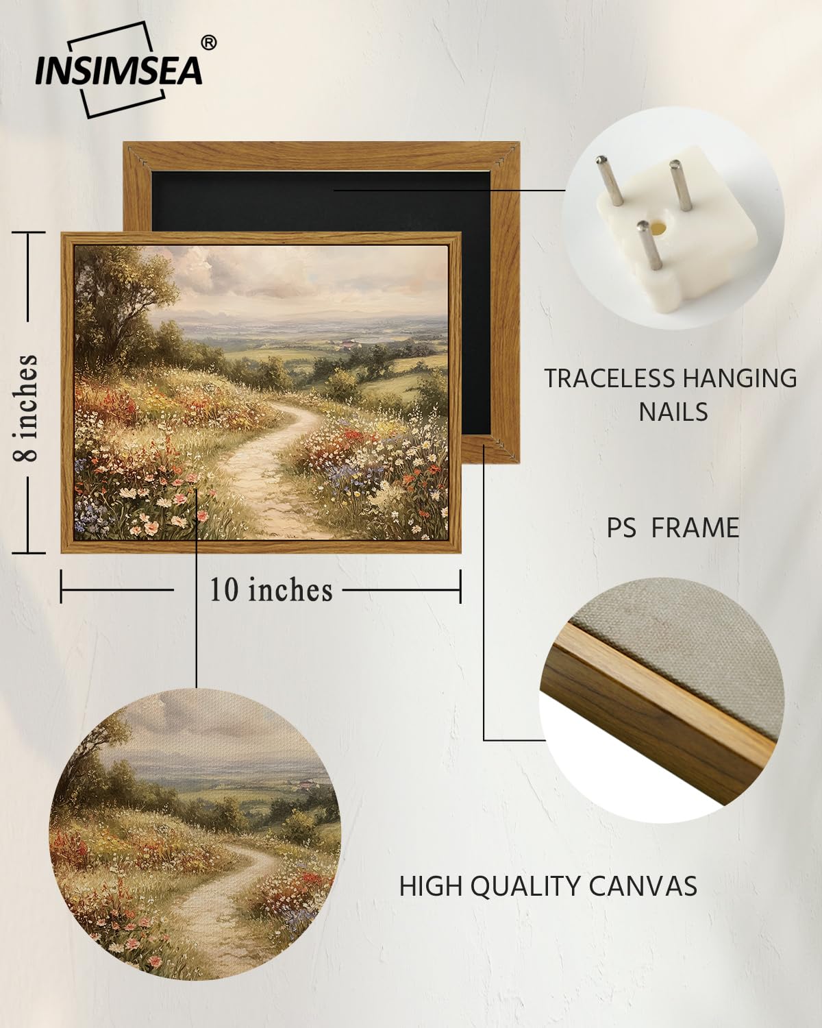 Insimsea Framed Wall Art For Living Room Flower Canvas Art Wall Decor Bedroom Floral Artwork Oil Paintings Picture Prints Rustic