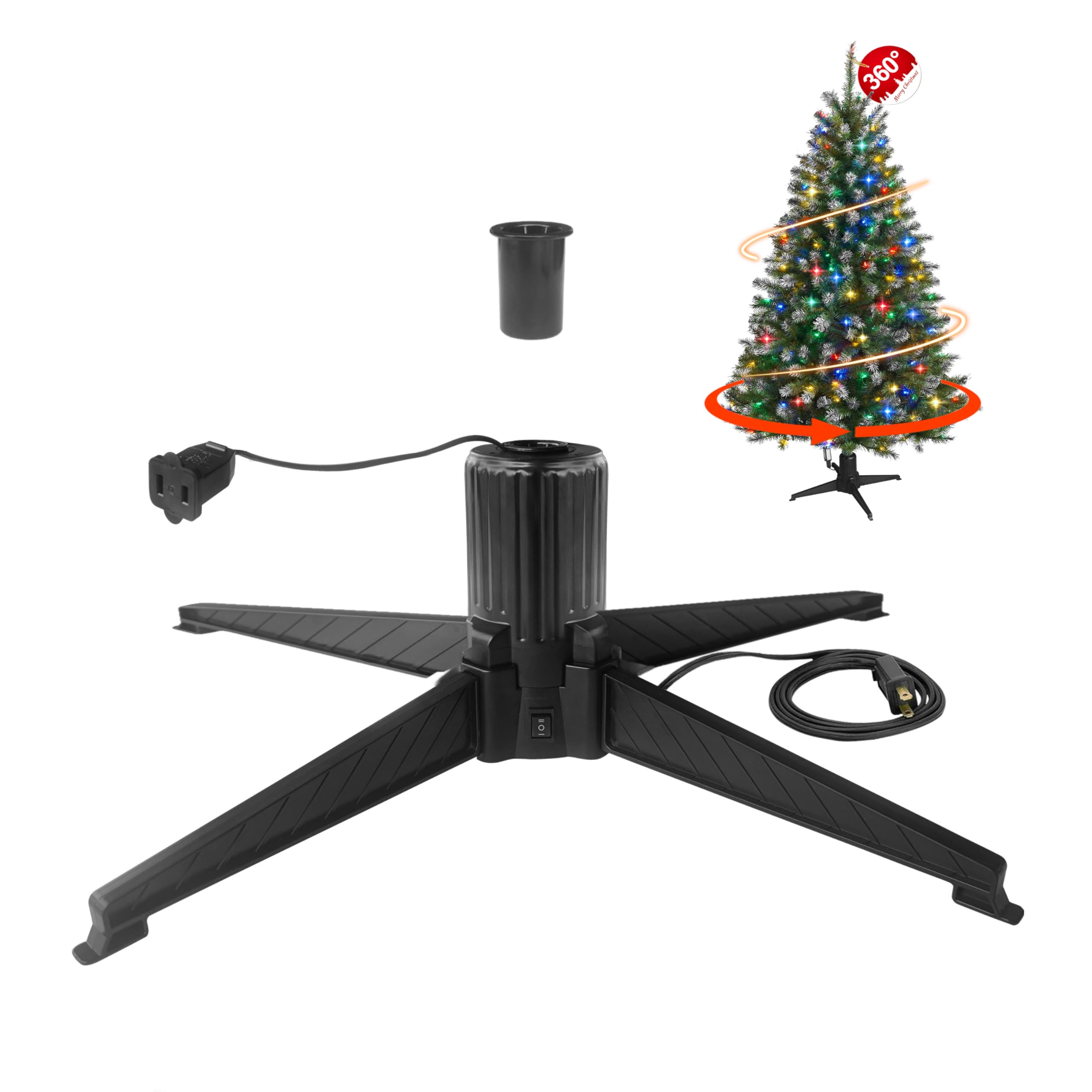 Stright 360 Degree Rotating Christmas Tree Stand, Revolving Artificial Tree Base for Tree Up to 7.5FT, Spinning Christmas Tree S