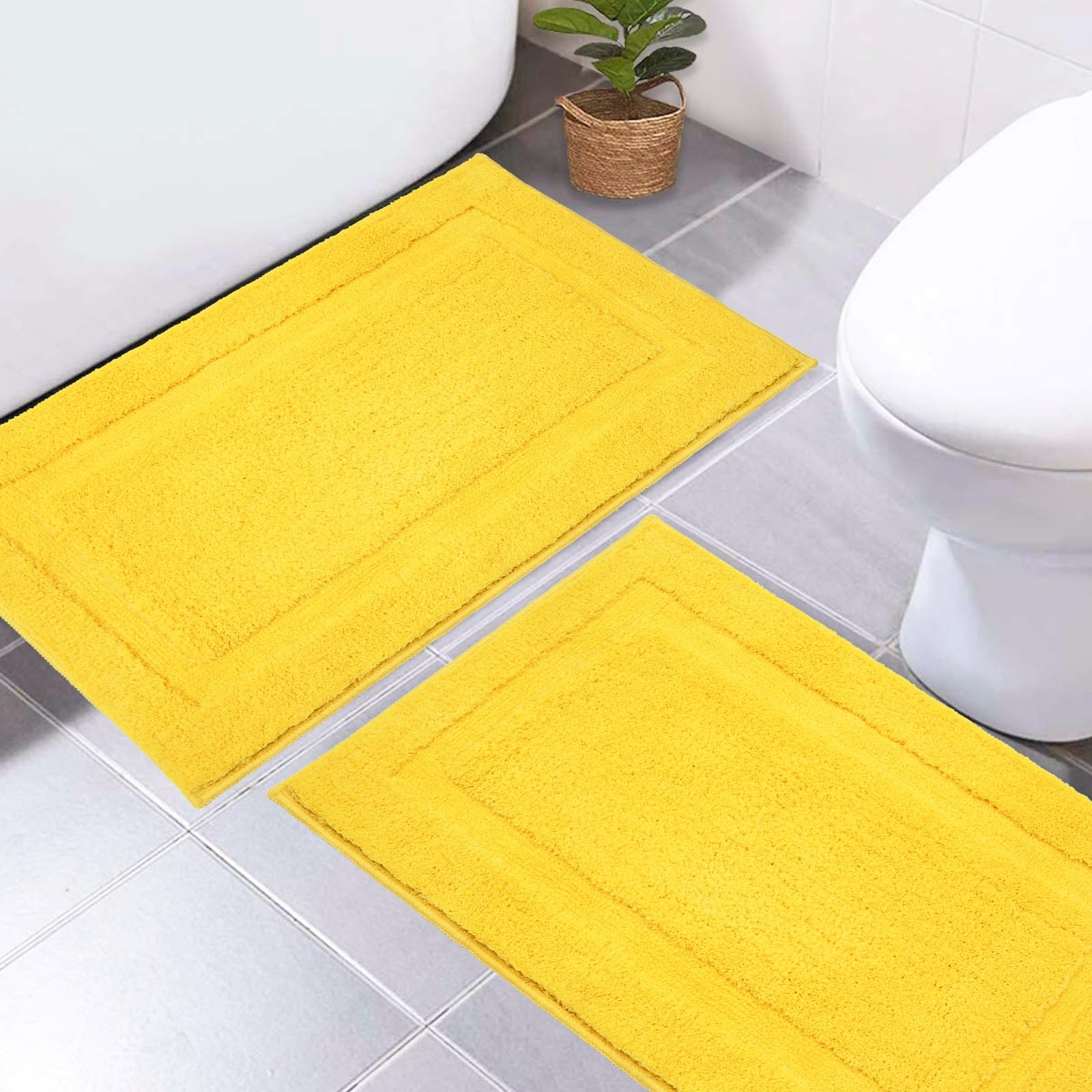 SHACOS Super Soft Bathroom Rugs Set of 2 Pieces 20x32 inch Non Slip Bath Rugs for Bathroom Microfiber Water Absorbent Bath Mats Plush Bathroom Carpet Machine Wash Dry  Yellow