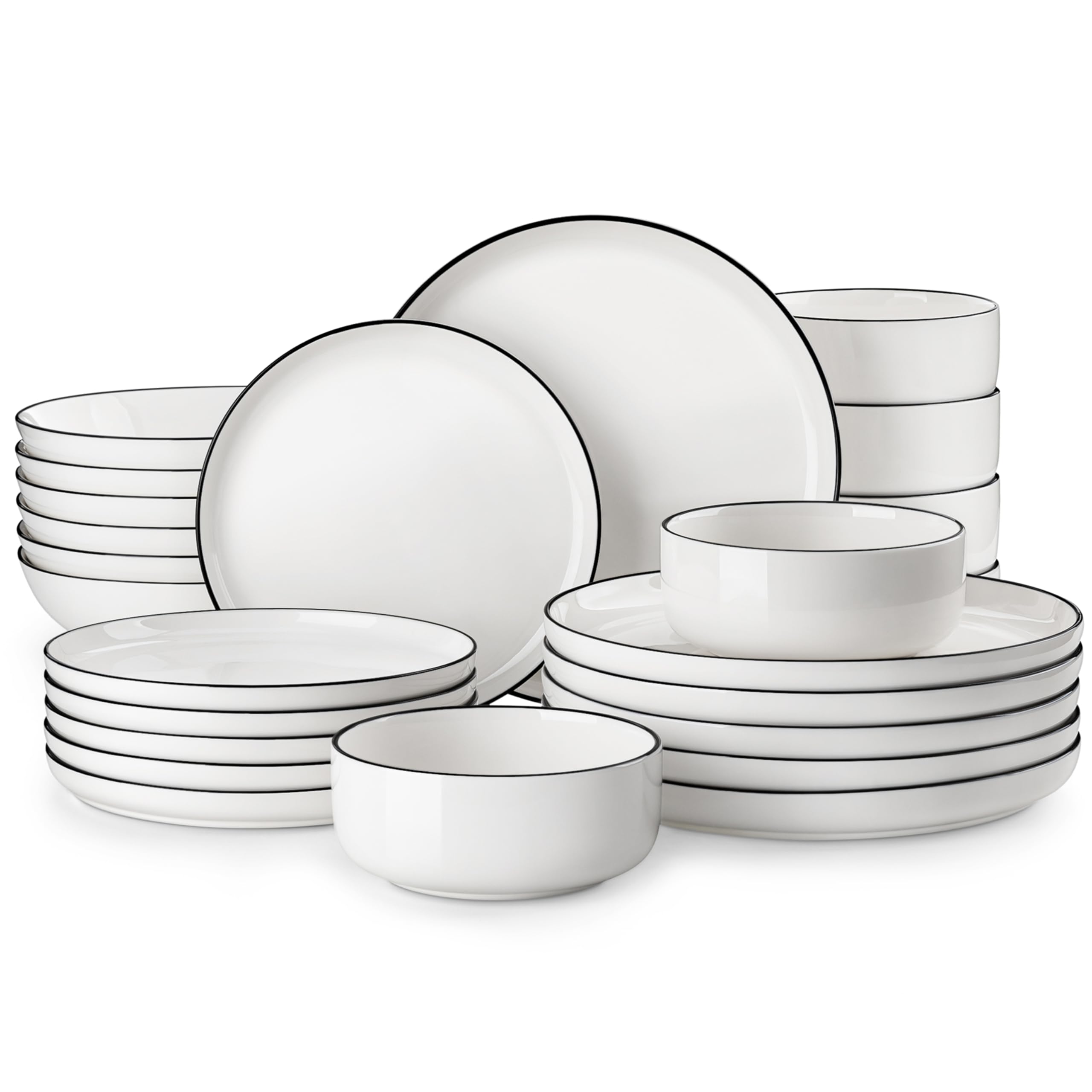 MALACASA Plates and Bowls Sets, 24 Pieces Modern Porcelain Dinnerware Set for 6 Ceramic Dishware Dishes White Kitchen Dinner Din