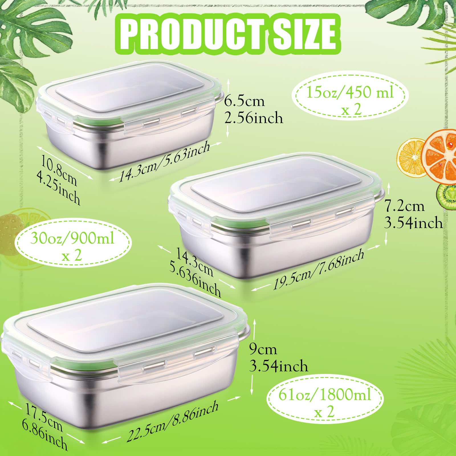 6 Packs Stainless Steel Food Storage Containers Airtight Metal Food Containers Stainless Steel Meal Prep Container Leak Proof St