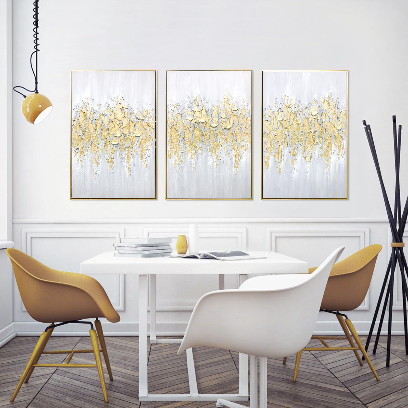 Zessonic Framed Gold Abstract Wall Art - Glam Gold Hand-Painting Canvas Art For Living Room Bedroom Decor Glitter Abstract Artwo