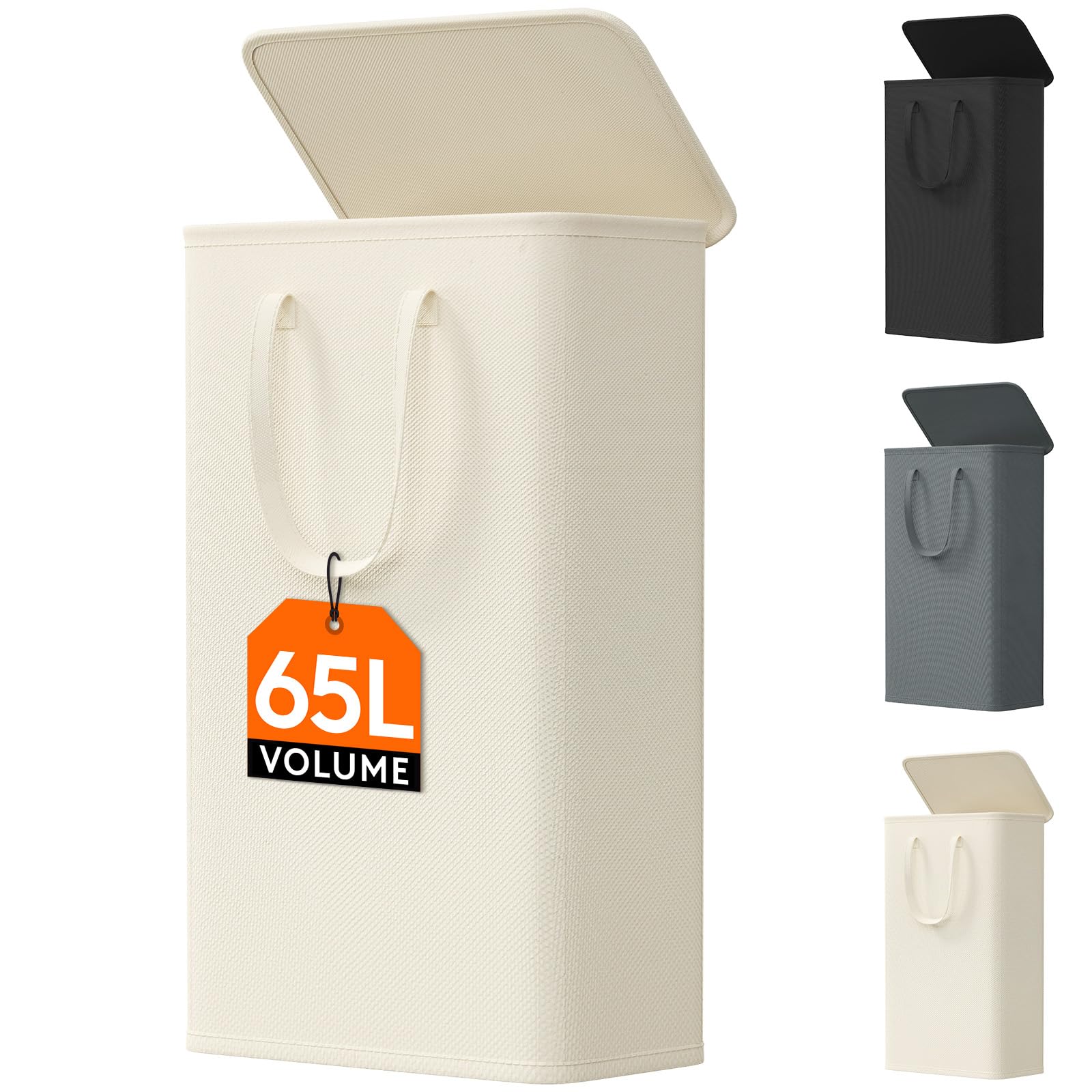 Lifewit 65L Slim Laundry Hamper, Small Laundry Basket With Lid, Dirty Narrow Collapsible Clothes Storage With Easy Carry Extende