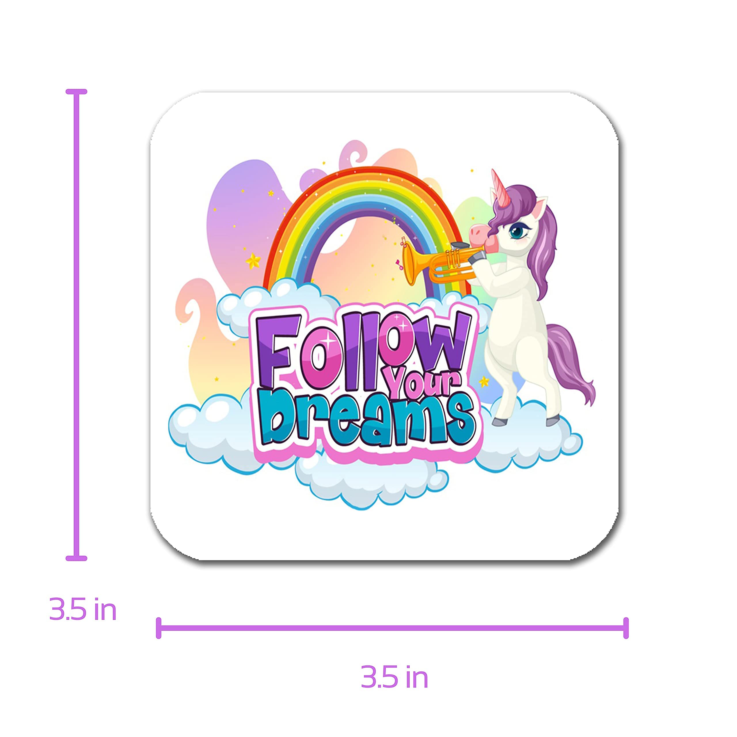 Unicorn Coasters For Kids, Set Of 4 Absorbent Neoprene Coasters For Drinks, Fun Cute Coaster Unique Designs, Square Cup Mats 3.5