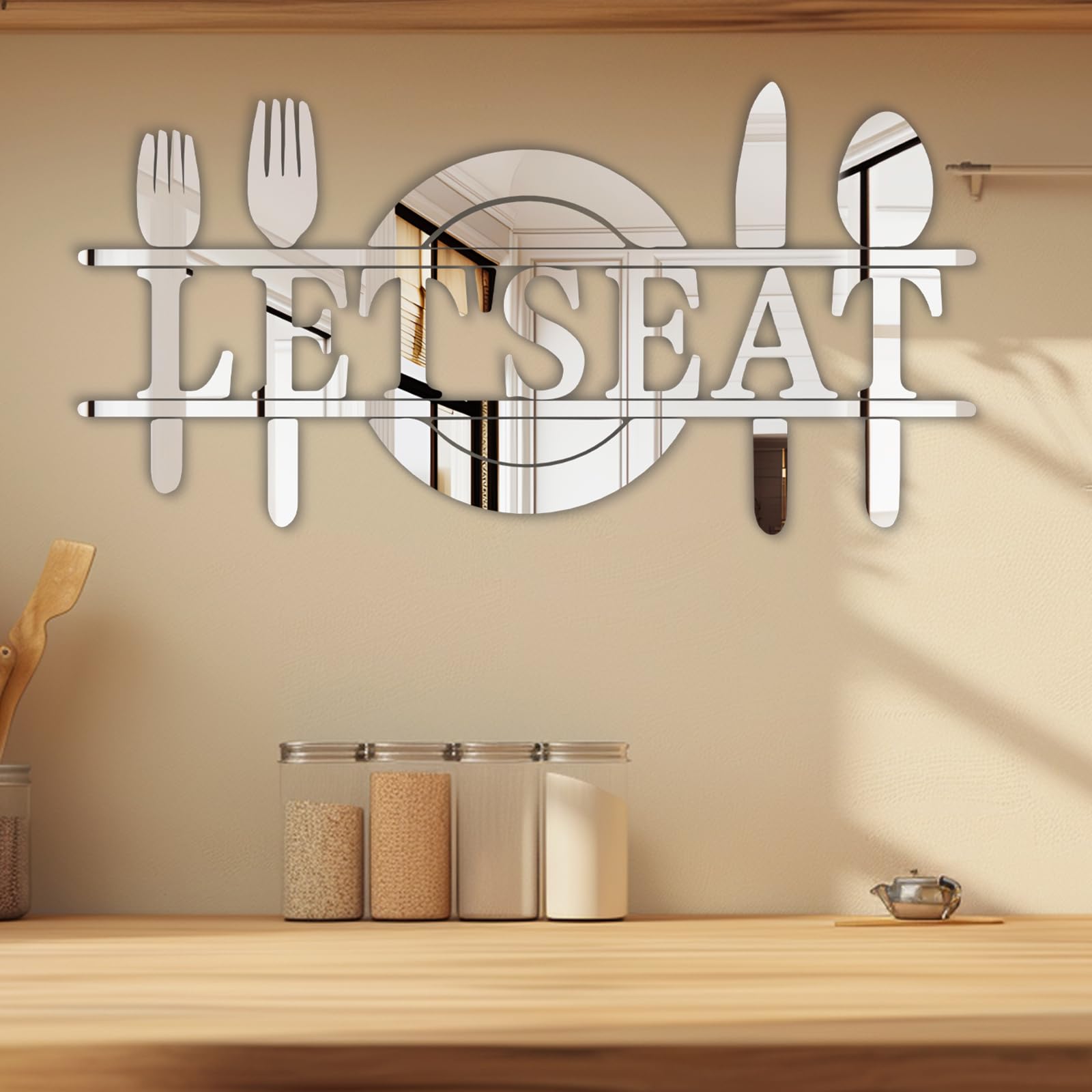 Doeean Let 'S Eat Wall Decor Letter Signs Acrylic Mirror Wall Decals Decorations Stickers For Kitchen Or Dining Room (Silver 26.