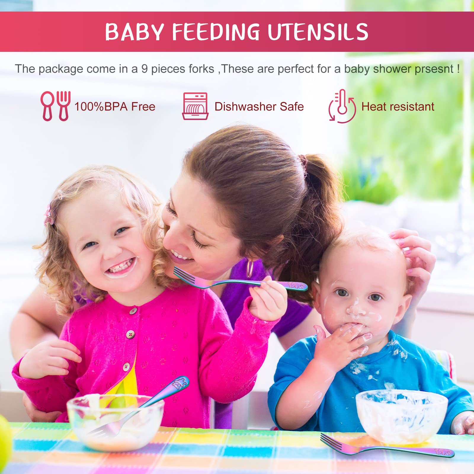 6 Pieces Kids Forks Rainbow Kids Cutlery Set Safe Children Forks Stainless Steel Small Kid Metal Forks Self Feeding Children Sil