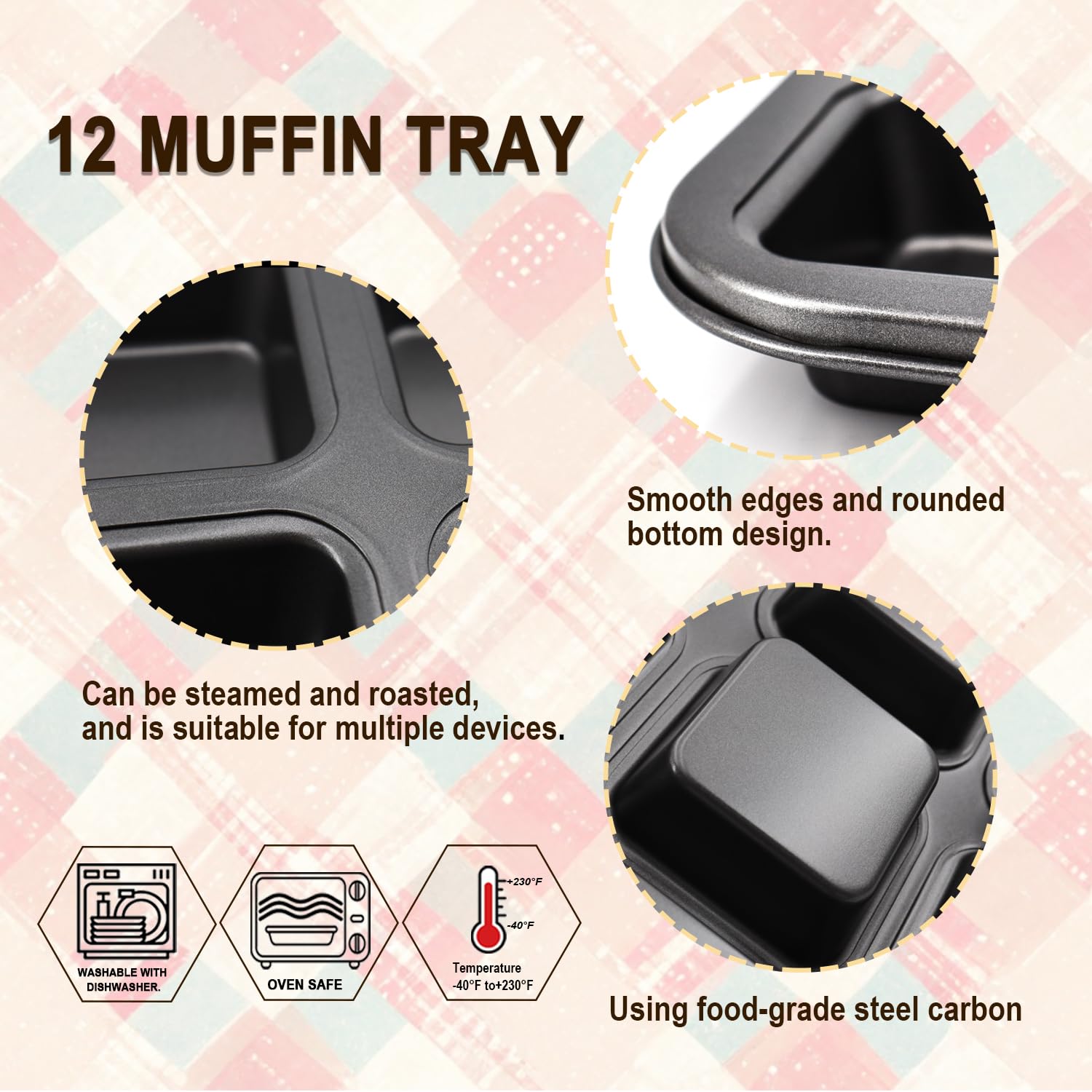 Draongye 2 Packs Nonstick Round Muffin Baking Pan, Premium Steel Muffin Pan For Baking, Nonstick Cupcake Tin Cheesecake Pans, Ba