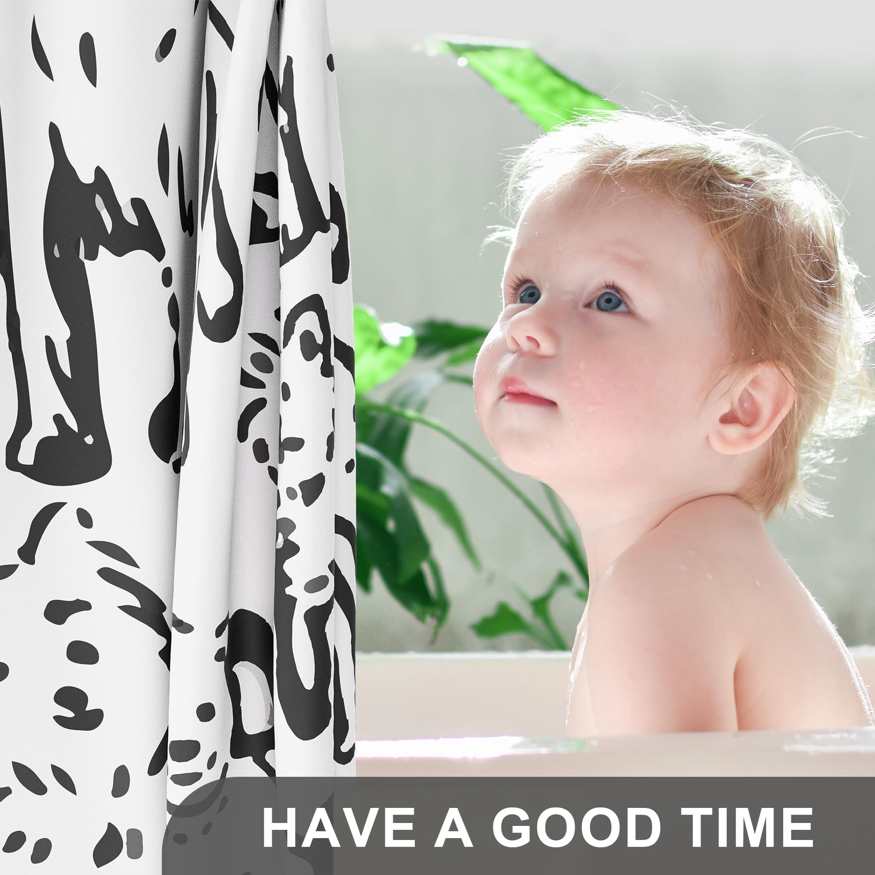 Amazerbath Shower Curtain, Washable Cloth Cute Dogs Kids White And Black Shower Curtain Set With 12 Shower Curtain Hooks, Kawaii