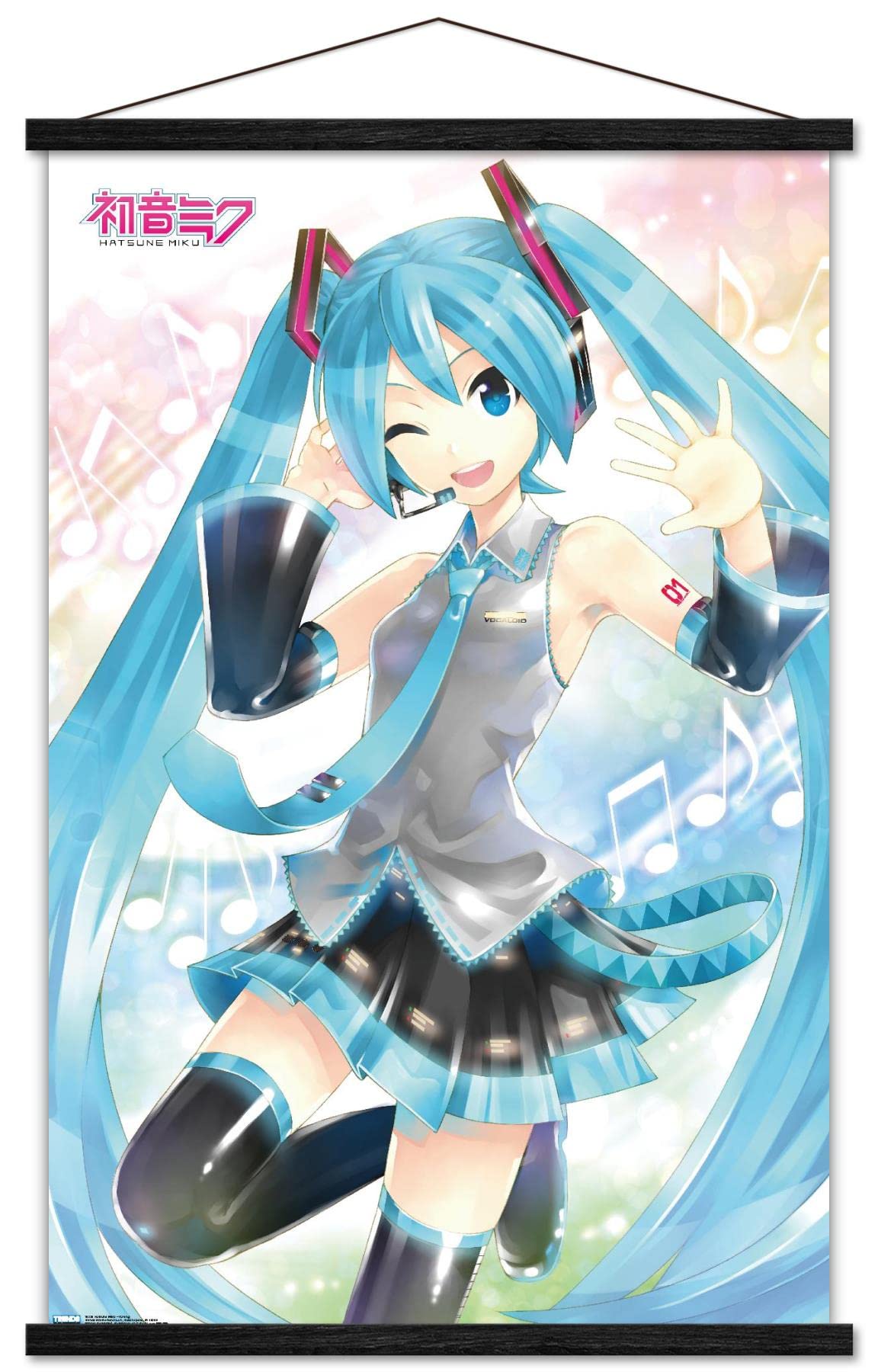 Trends International Hatsune Miku - Waving Wall Poster, 22.375'' X 34'', Premium Print And Black Hanger Bundle