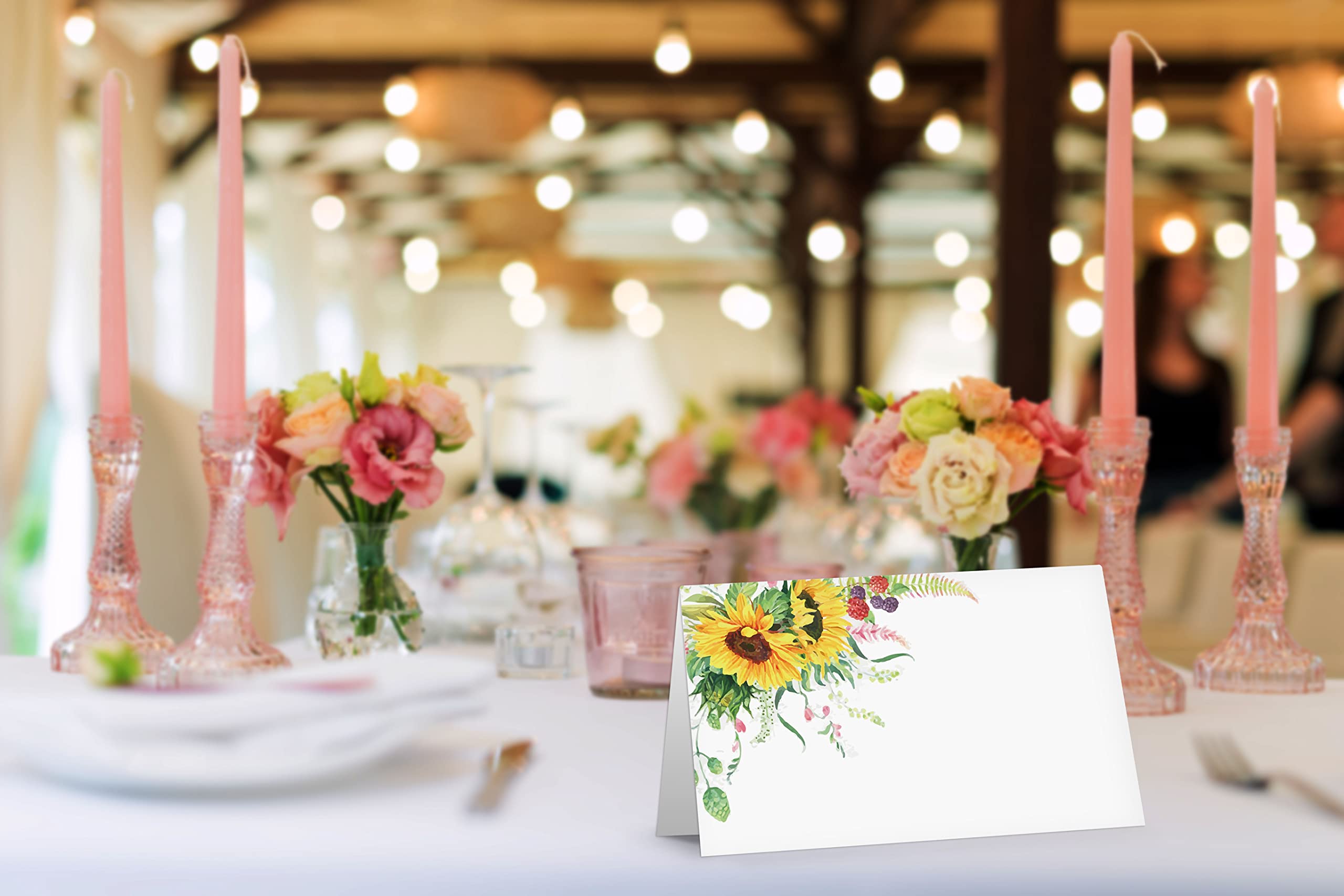Table Place Card, Sunflower Themed Tent Style Cards, Pack Of 25 Half-Fold Reception Place Card, Perfect For Sunflower Party, Wed