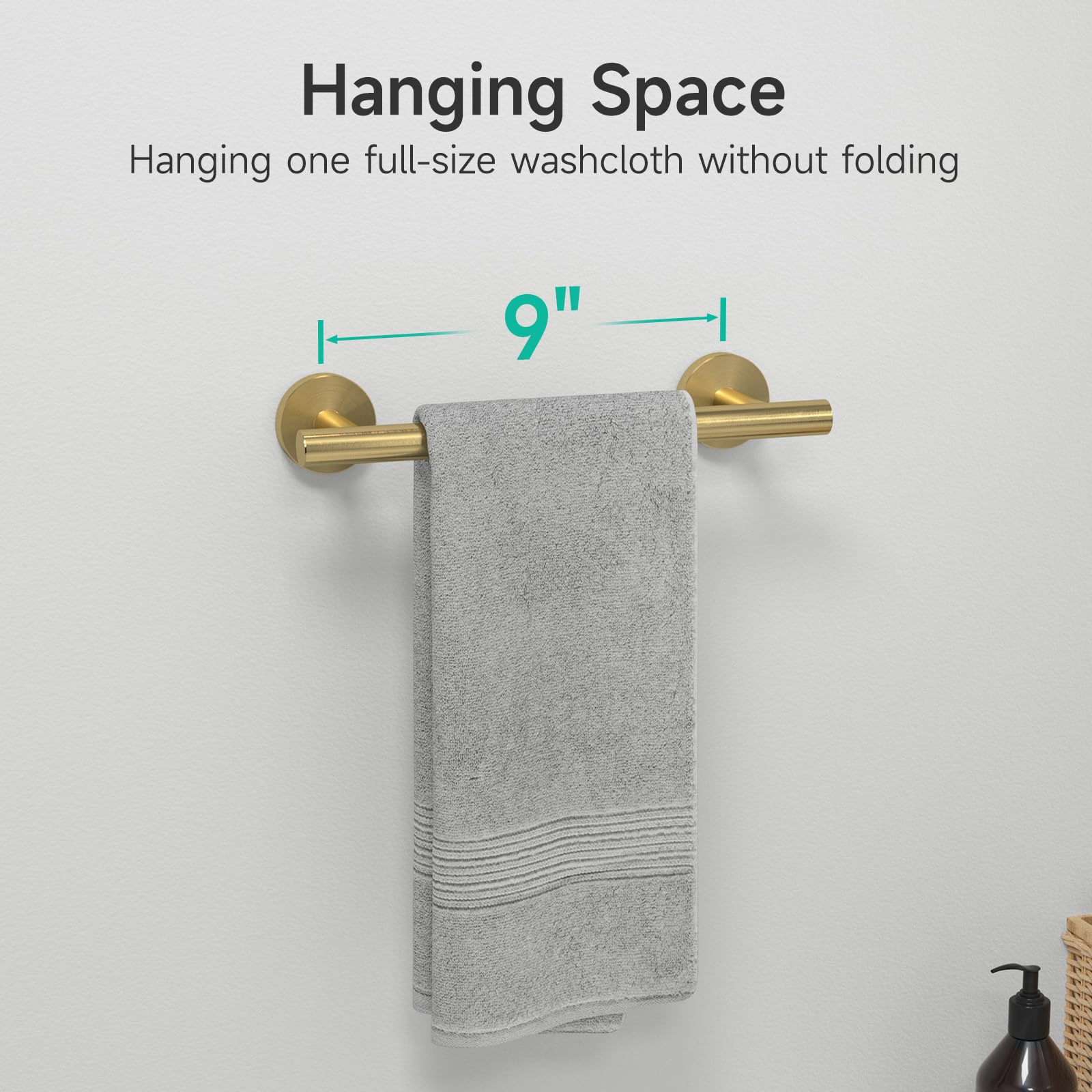 USHOWER Brushed Gold Towel Bar  9-Inch Towel Racks for Bathroom Wall-Mounted  SUS304 Stainless Steel Towel Rod Modern Home Decor (Total Length 12-Inch)