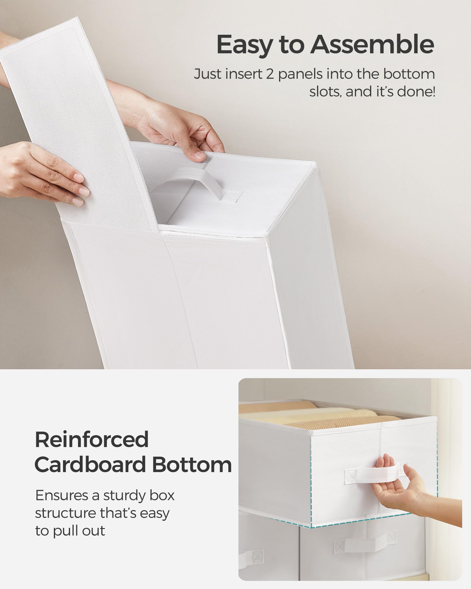 SONGMICS Set of 2 Large Size Wardrobe Clothes Organizers, 6-Compartment Foldable Drawer Organizers with Handles, 16.5 x 11.8 x 6