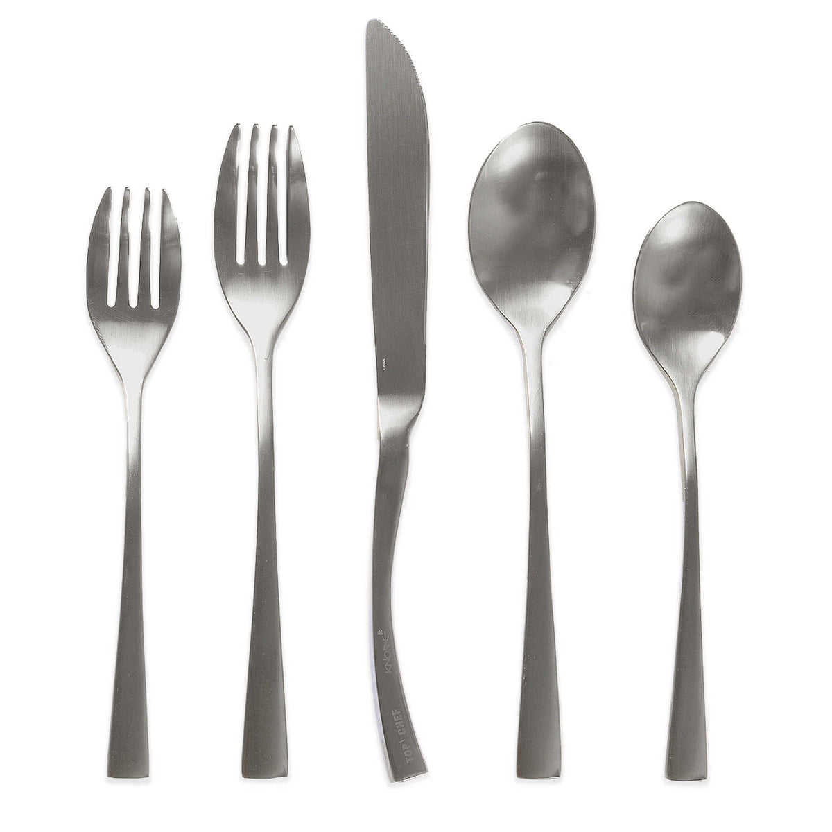 Knork Curve Collection Flatware, 20 Piece Set (Service For 4), Matte Silver