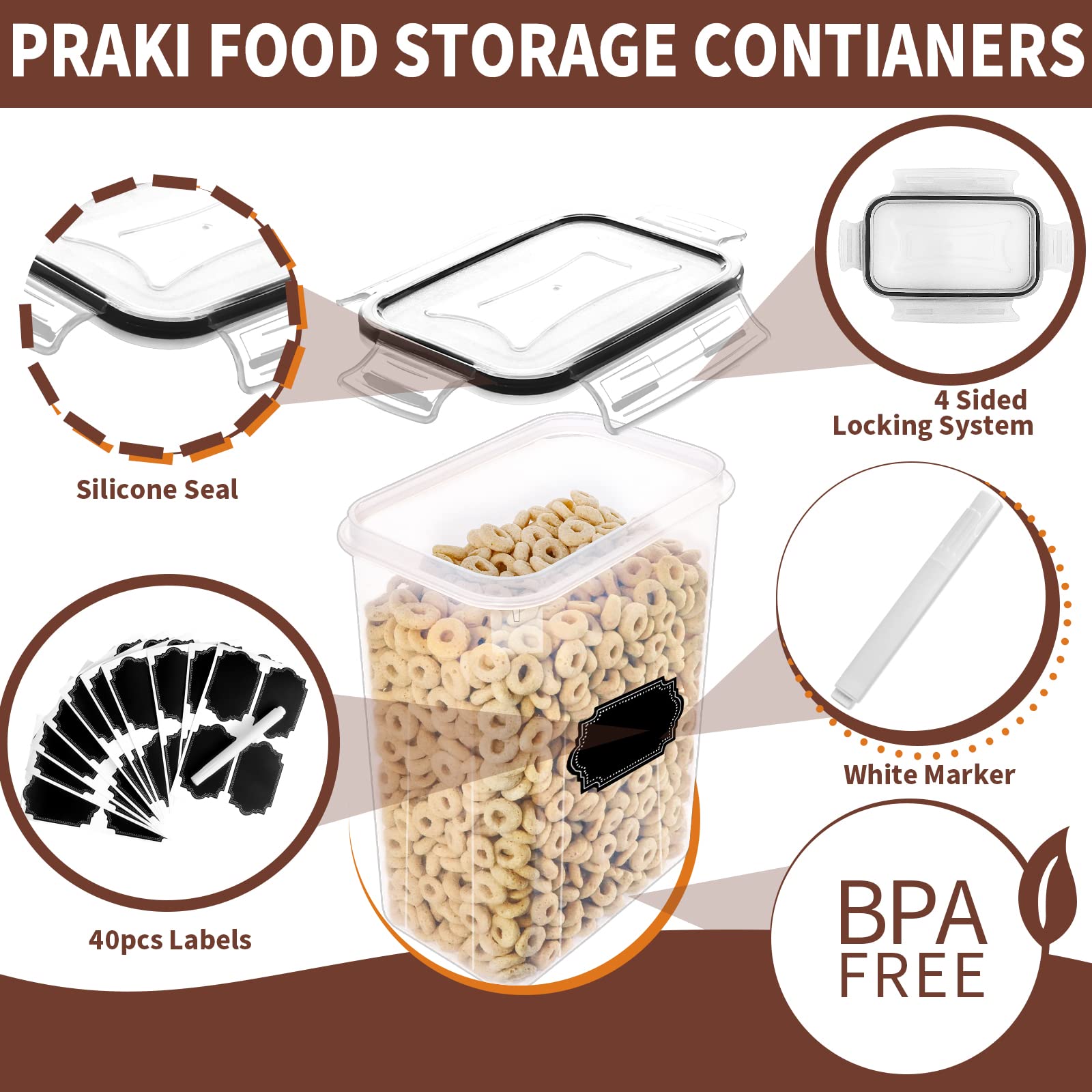 Praki Airtight Food Storage Containers Set With Lids - 24 Pcs, Bpa Free Kitchen And Pantry Organization, Plastic Leak-Proof Cani