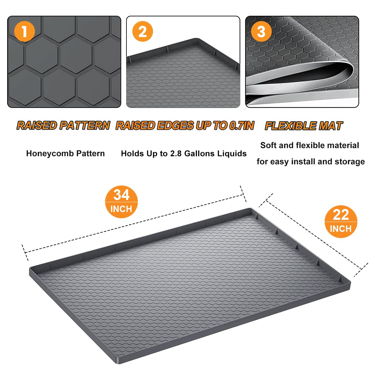 Sdpeia Under Sink Mat For [34'' X 22''] Cabinet, Silicone Waterproof Mat, Kitchen Cabinet Liner Holds Over 2.2 Gallons, Cabinet