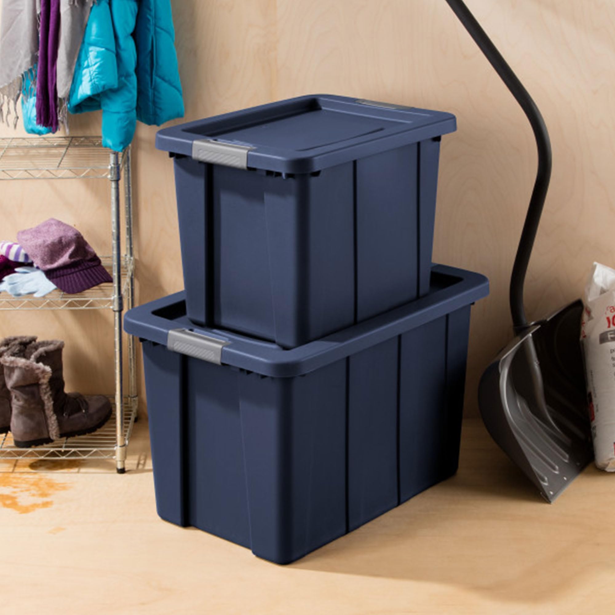 Sterilite 4-Pack Storage Bins With Lids, Heavy Duty Totes, Tuff1, 30 Gallon, Dark Indigo