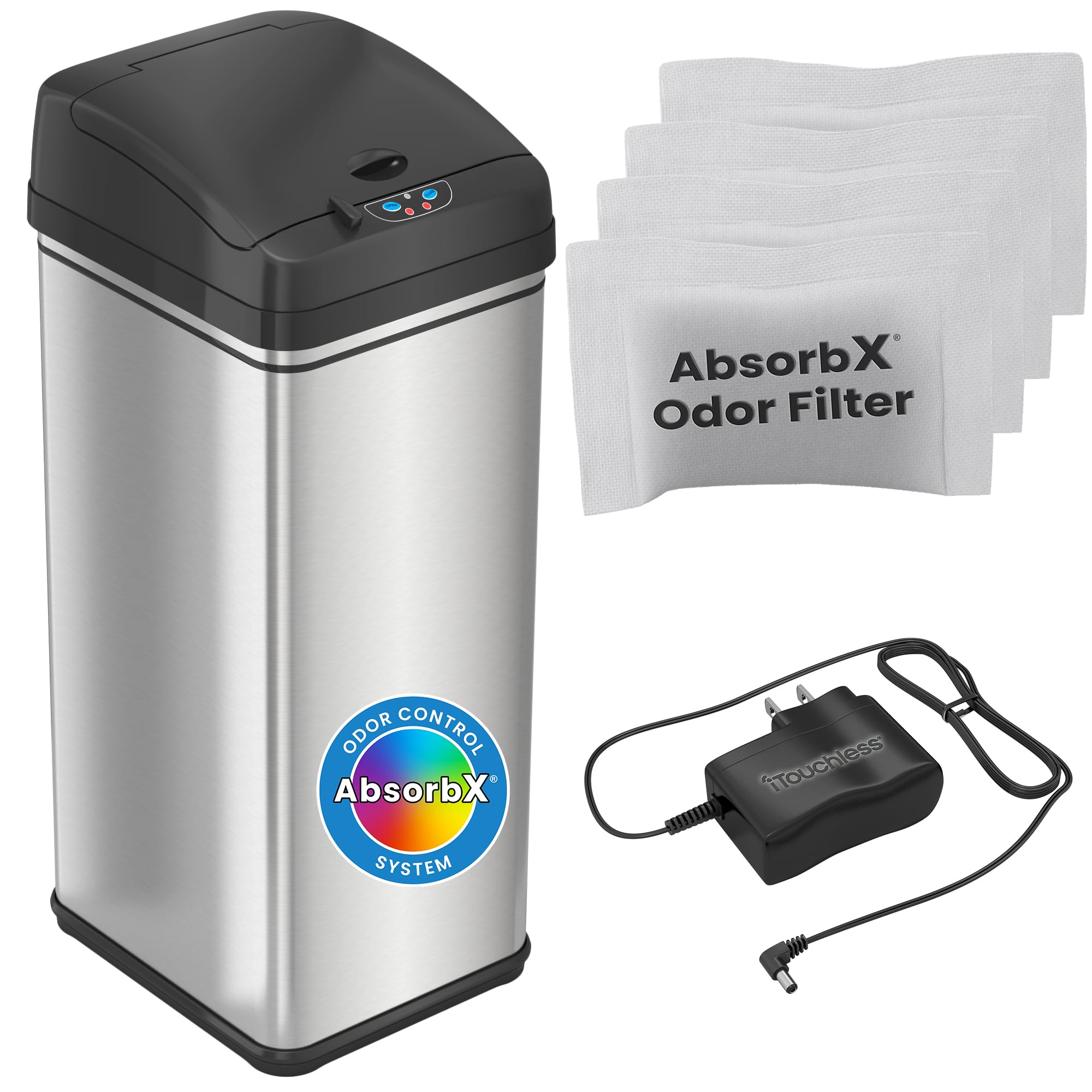Itouchless Automatic Trash Can With Ac Adapter And 4 Odor Filters, Big Lid Opening Touchless Sensor Kitchen Trash Bin, 13 Gallon