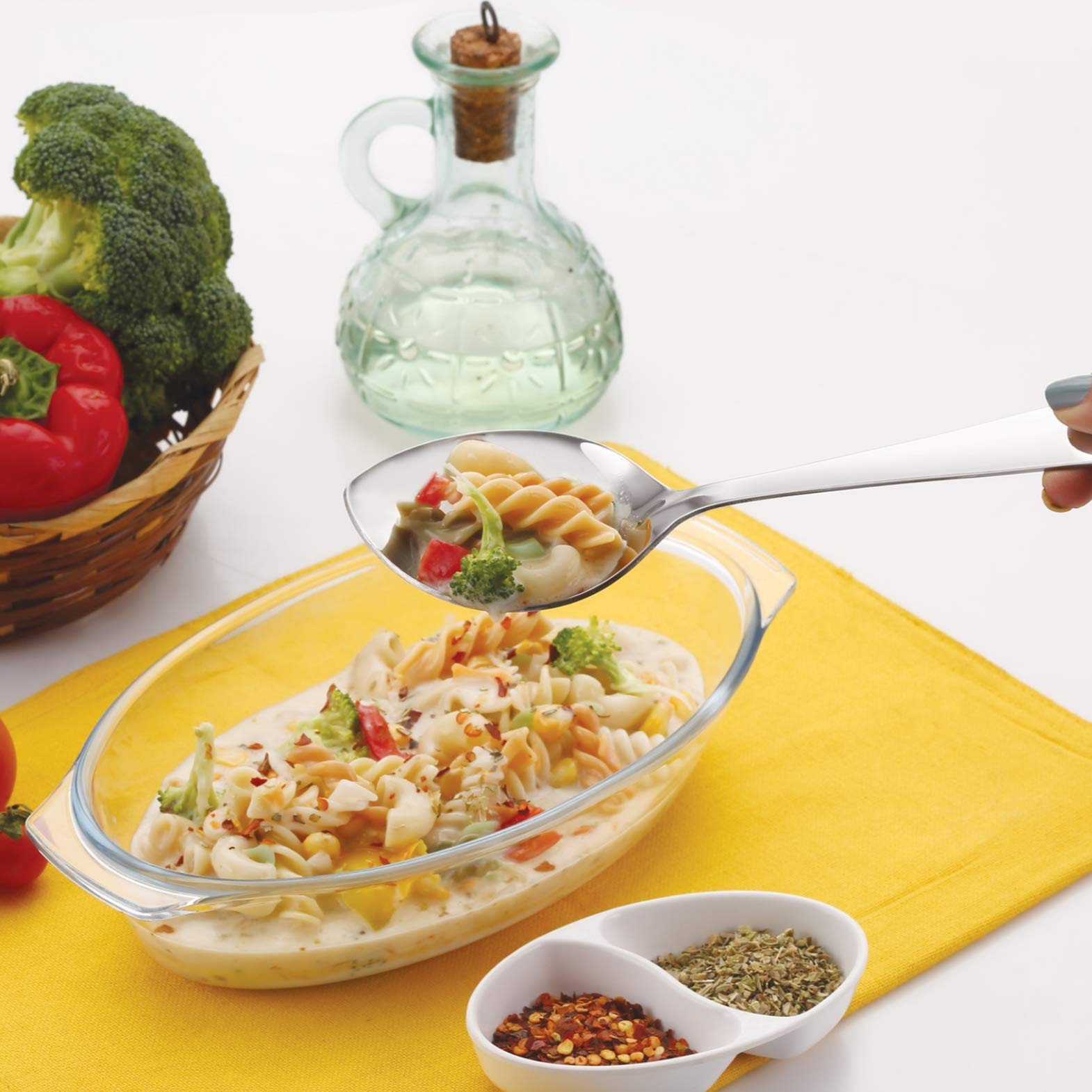 Premium 5 Piece Stainless Steel Cooking & Serving Spoon Set, Includes Solid Spoon, Oval Spoon, Slotted Spoon, Square Spoon & Mul