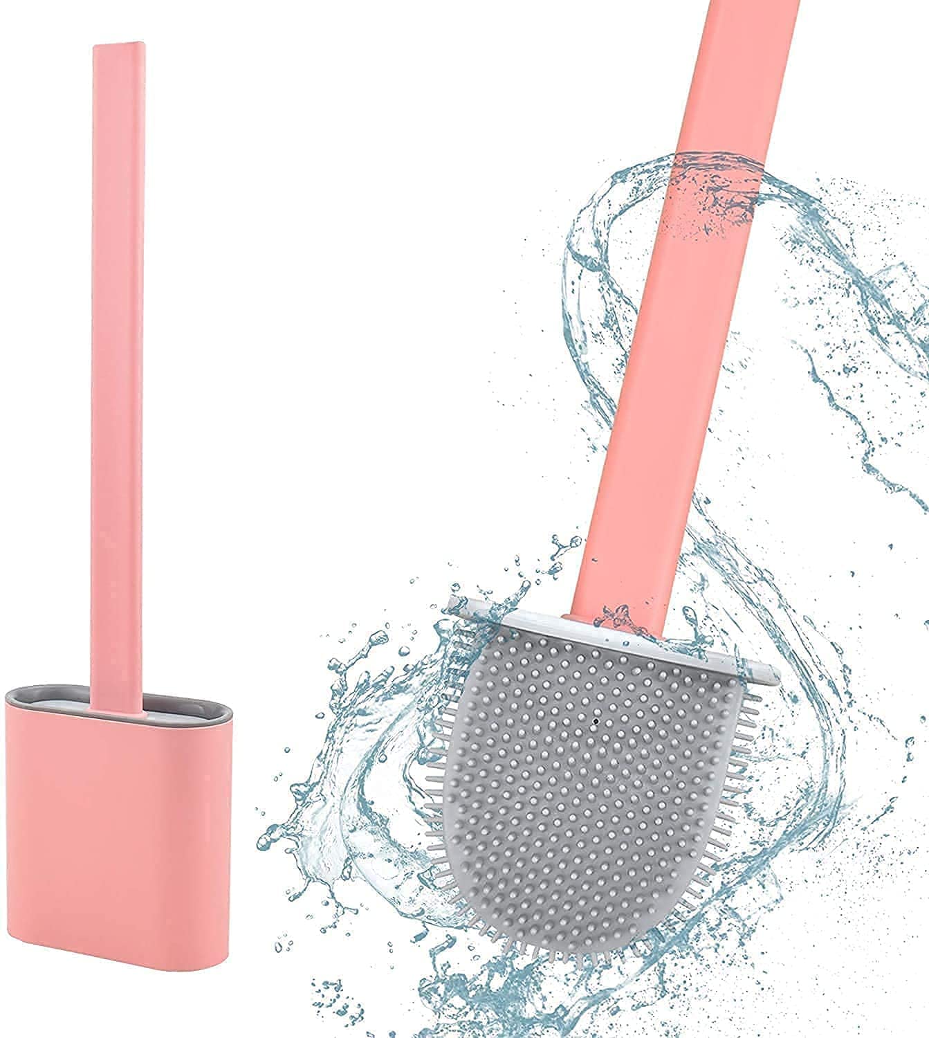 Figment Silicone Water Drop Toilet Brush and Holder Set, Wall Mounted Deep Cleaning Toilet Bowl Brush for Bathroom Toilet Brush