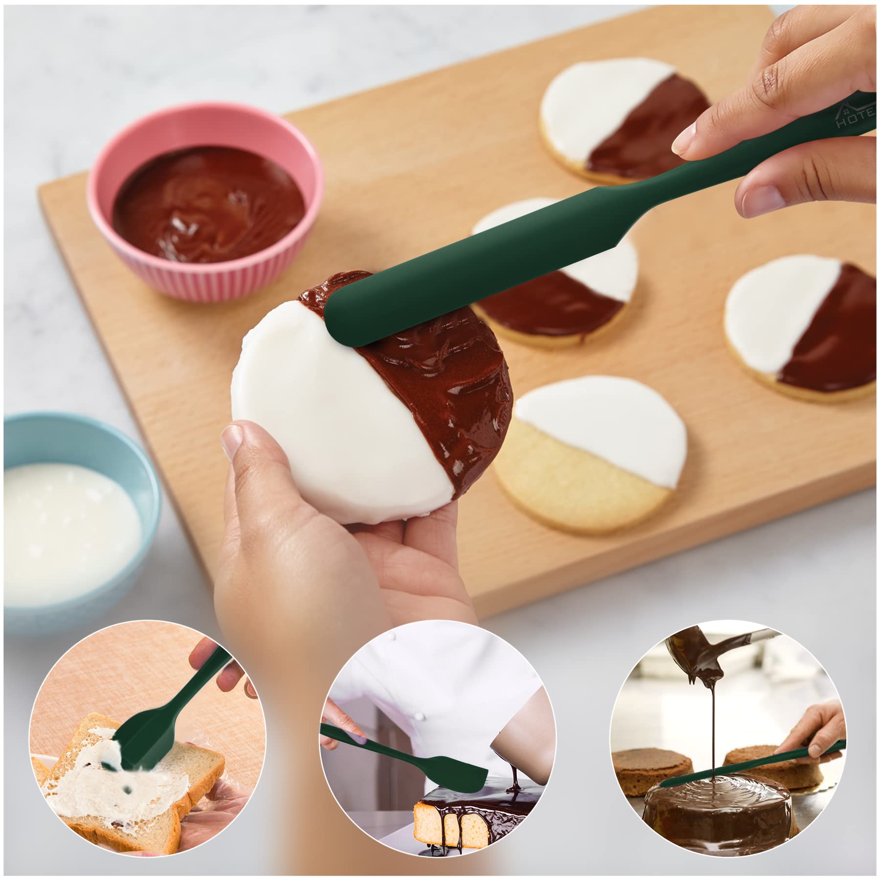 Hotec High Heat Resistant Food Grade Silicone Rubber Spatula Set For Baking, Cooking, And Mixing Non Stick Dishwasher Safe Bpa-F