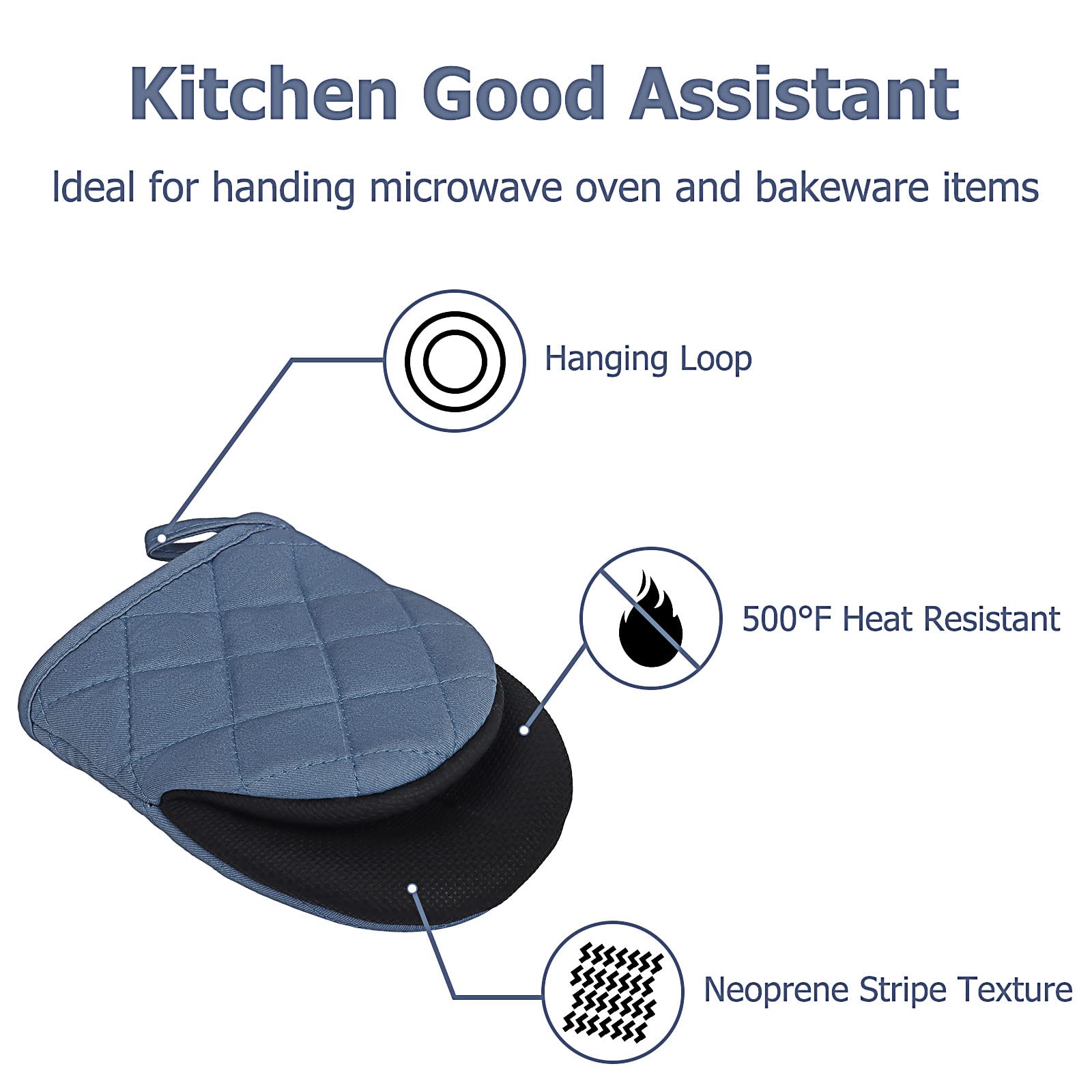 1 Pair Short Oven Mitts, Heat Resistant Silicone Kitchen Mini Oven Mitts For 500 Degrees, Non-Slip Grip Surfaces And Hanging Loo