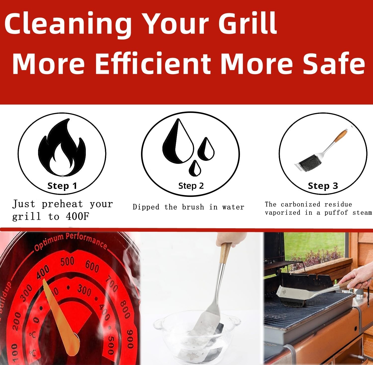 Xudakaixin Grill Brush Bristle Free,Upgraded Water-Activated Steam Effectively Cleans The Grill With 1 Replacement Head.Unique S