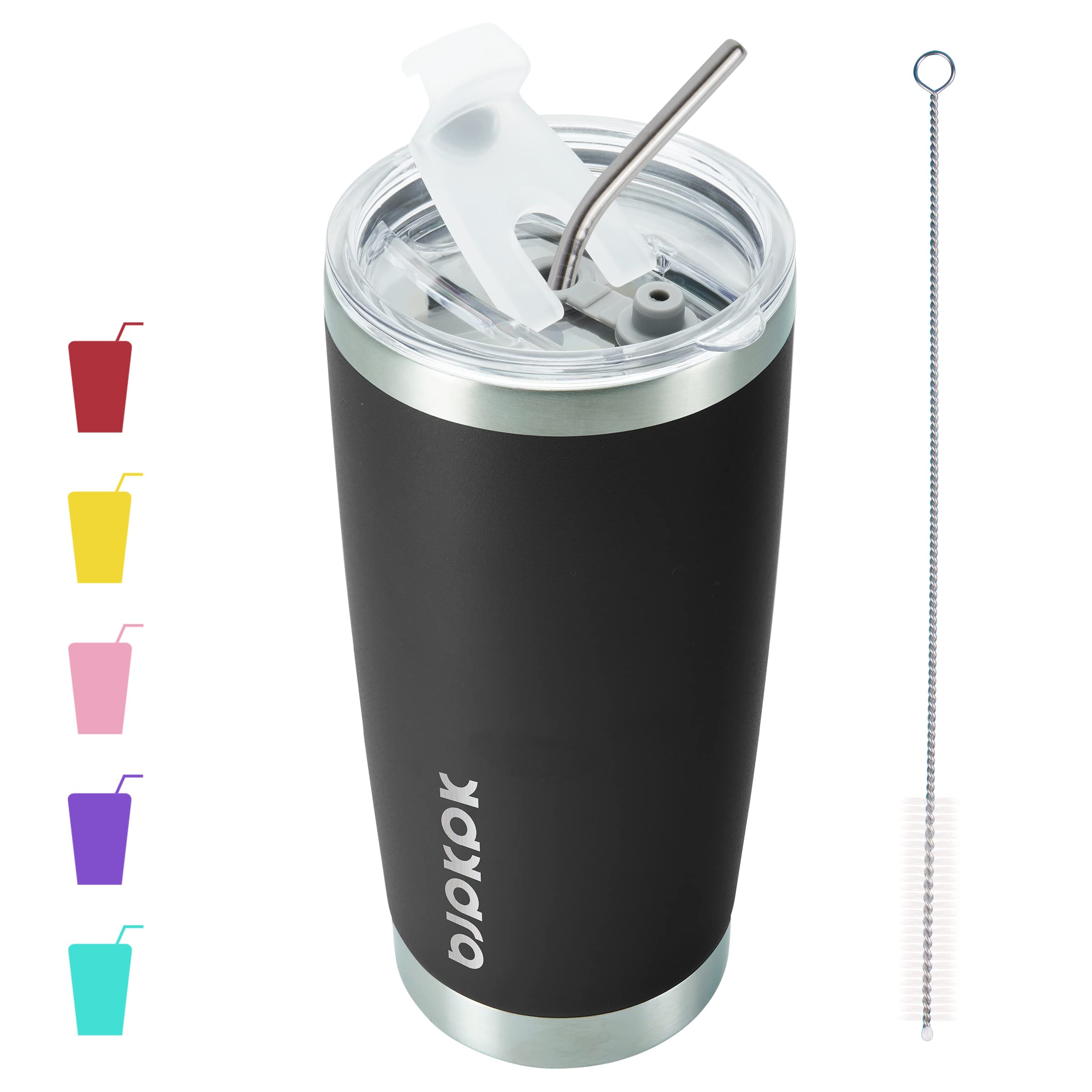 BJPKPK Black Insulated Tumbler With Lid And Straw 20 oz Stainless Steel Coffee Tumblers Cup