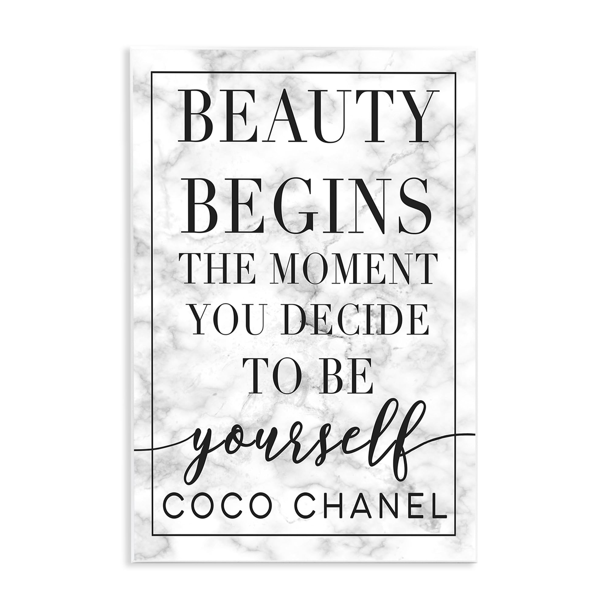 Stupell Industries Beauty Begins Once You Decide To Be Yourself White Marble Typography, Design By Daphne Polselli Wall Art, 13