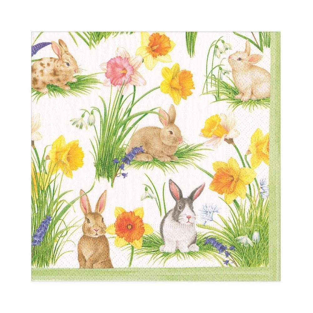 Caspari Bunnies And Daffodils Paper Luncheon Napkins, Two Packs Of 20