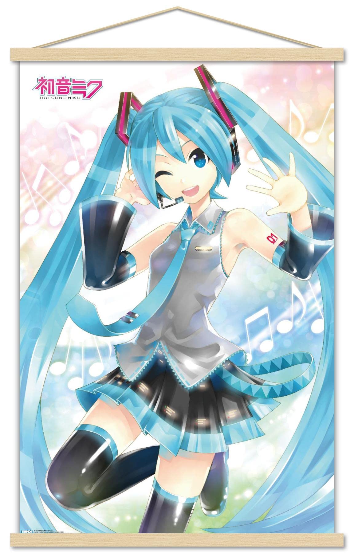 Trends International Hatsune Miku - Waving Wall Poster, 22.375'' X 34'', Premium Print And Beechwood Hanger Bundle