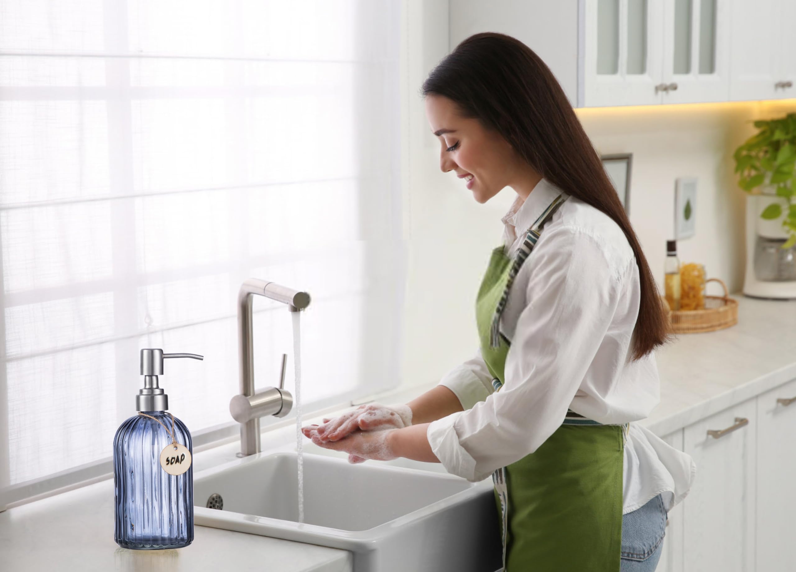 Hblife 16 Oz Soap Dispenser With 304 Rustproof Stainless Steel Pump,Vertical Stripe Kitchen Bathroom Soap Dispenser,Refillable L