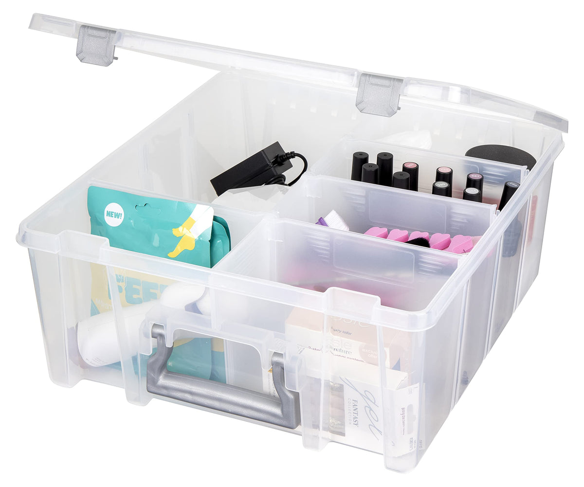 Ab Designs 6990Abd Super Satchel Double Deep With Removable Dividers, Stackable Home Storage Organization Container, Clear With