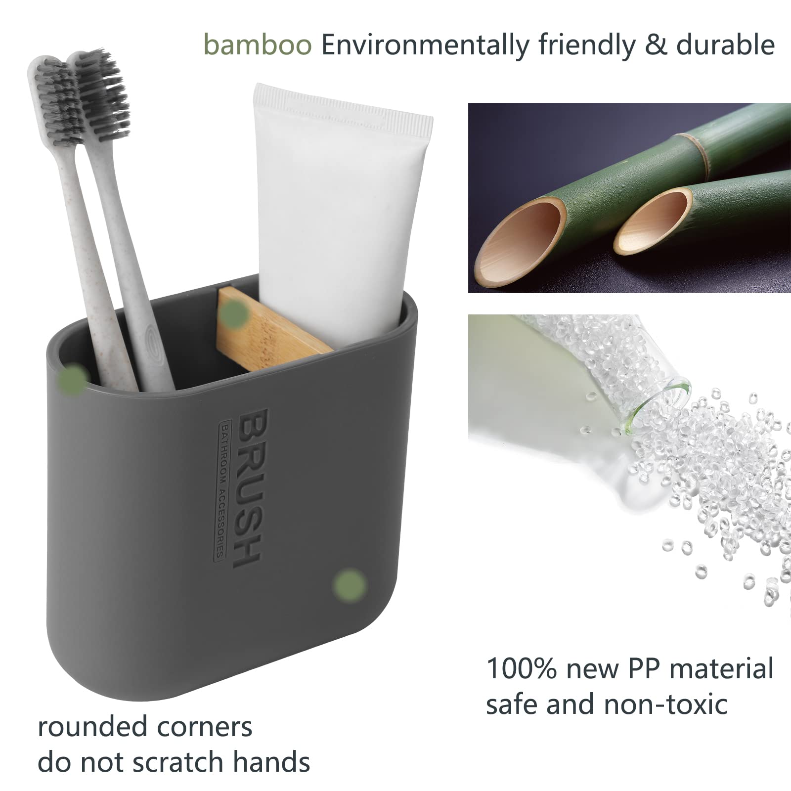 Toothbrush Holders Bamboo Electric Toothbrush Holder Bathroom Storage Organizer Countertop For Toothpaste, Floss, Razor, Grey