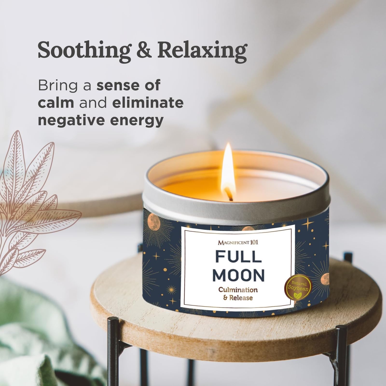 Magnificent 101 Long Lasting Full Moon Aromatherapy Candle With Sage, Frankincense, Sandalwood, Rose & Cedar  6 Oz - 35 Hour Bur