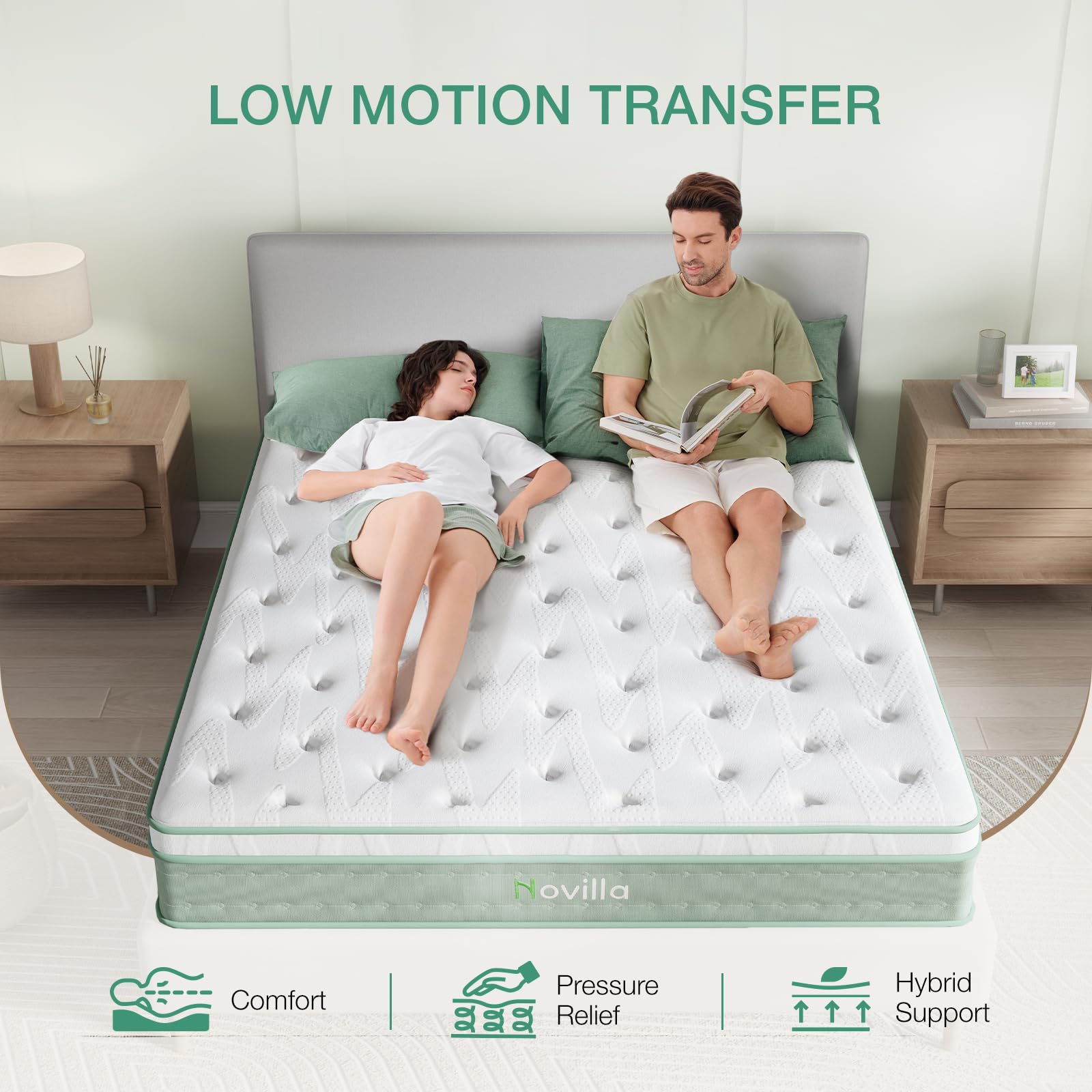 Novilla Full Size Mattress, 10 Inch Hybrid, High Resilience Foam With Pocket Springs For A Peaceful Sleep, Medium Firmness Mattr