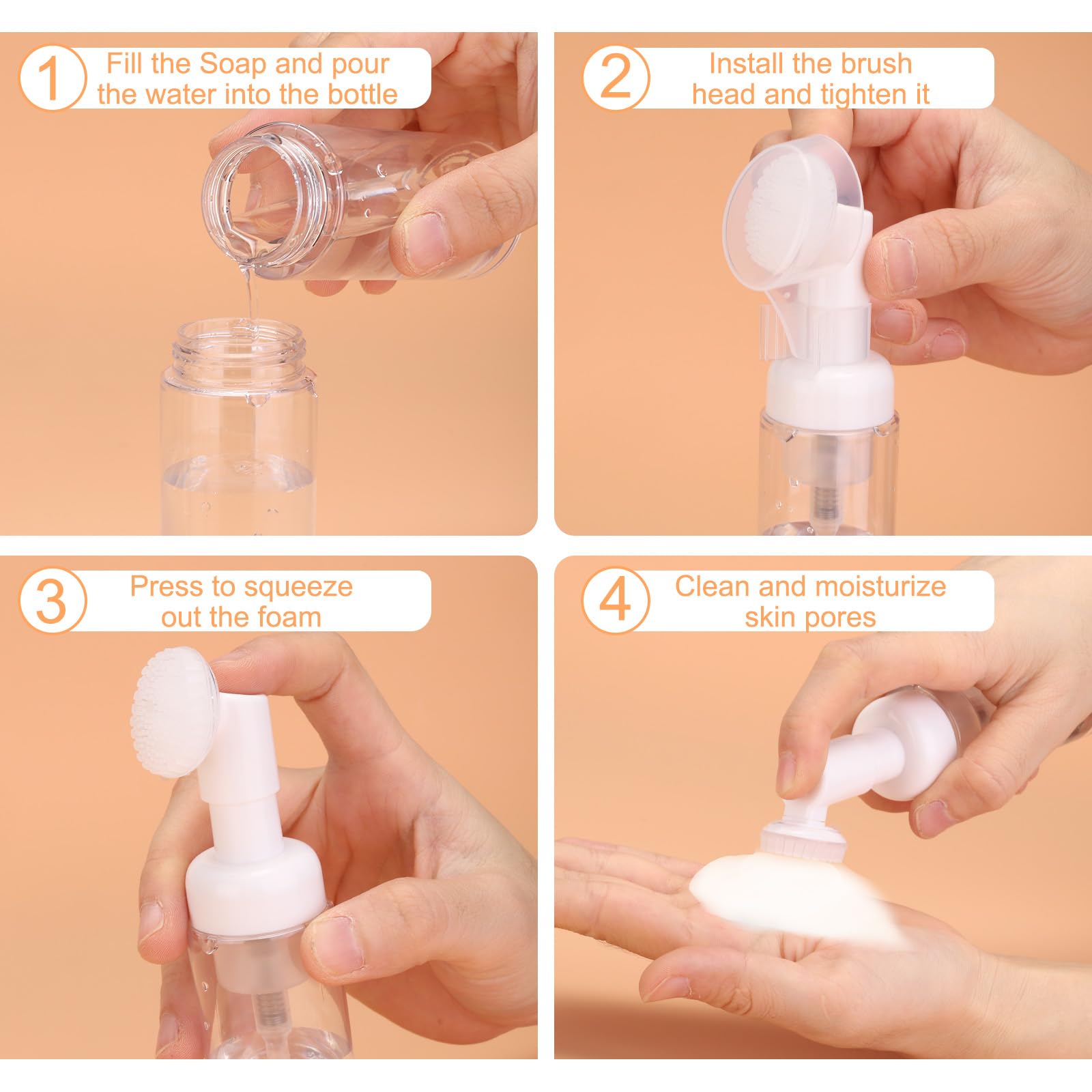 Uxcell 4Pcs Empty Foaming Soap Dispenser, 2Oz / 60Ml Facial Cleanser Foam Bottle With Brush For Hand Soap, Shampoo, Shower Gel,