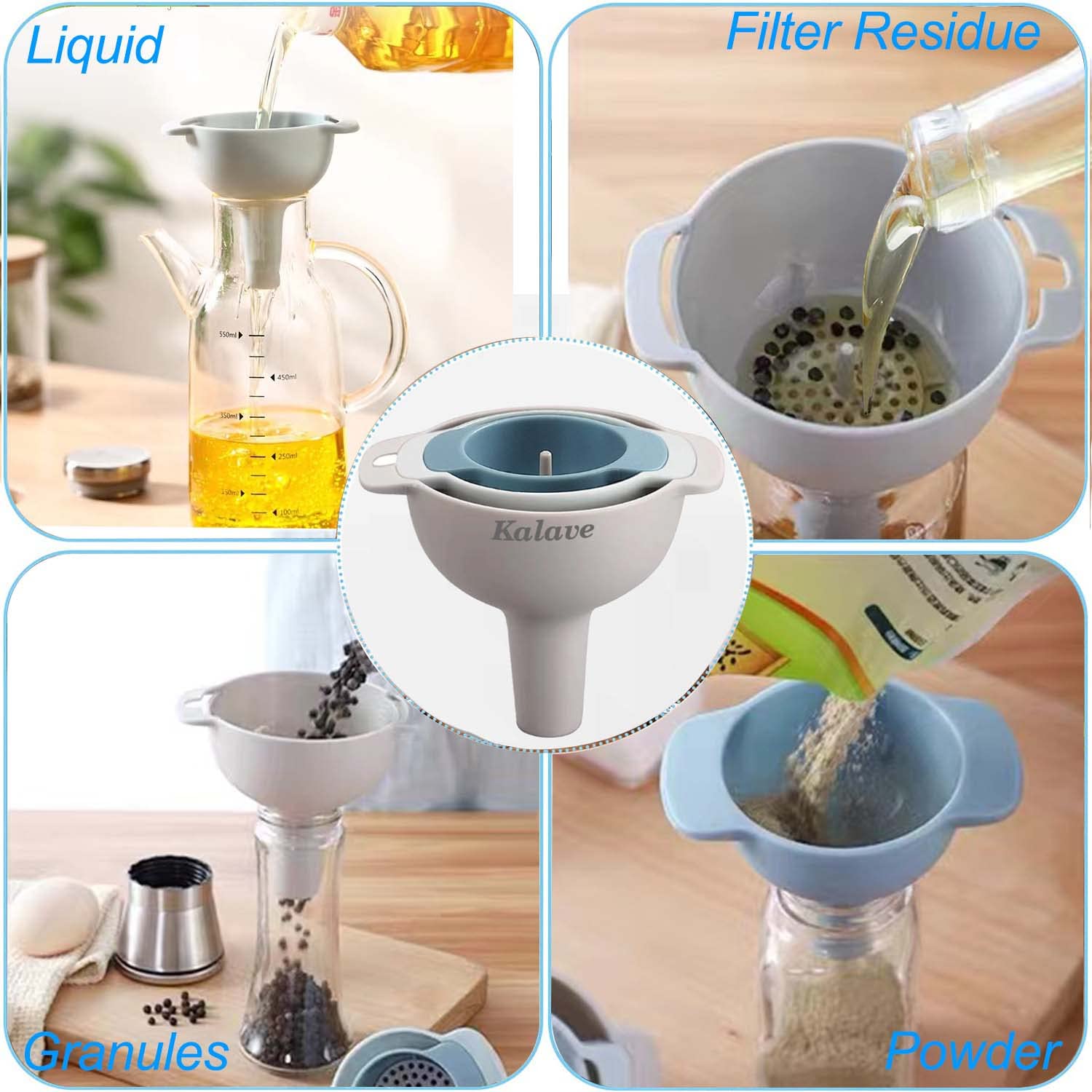 Set Of 4 Funnels For Filling Bottles, Bpa-Free Food Grade Kitchen Funnels With Detachable Strainer Filter For Kitchen Use Oil, L