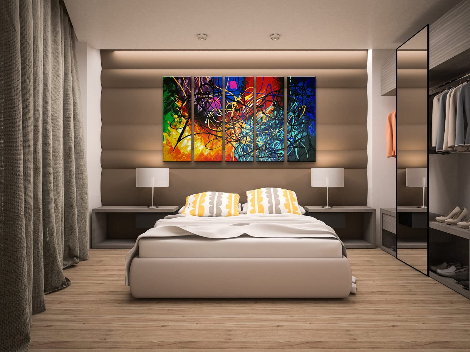Wieco Art 5 Panels Abstract Heart Oil Paintings Reproduction On Canvas Wall Art Decor Ready To Hang For Home Office Decorations