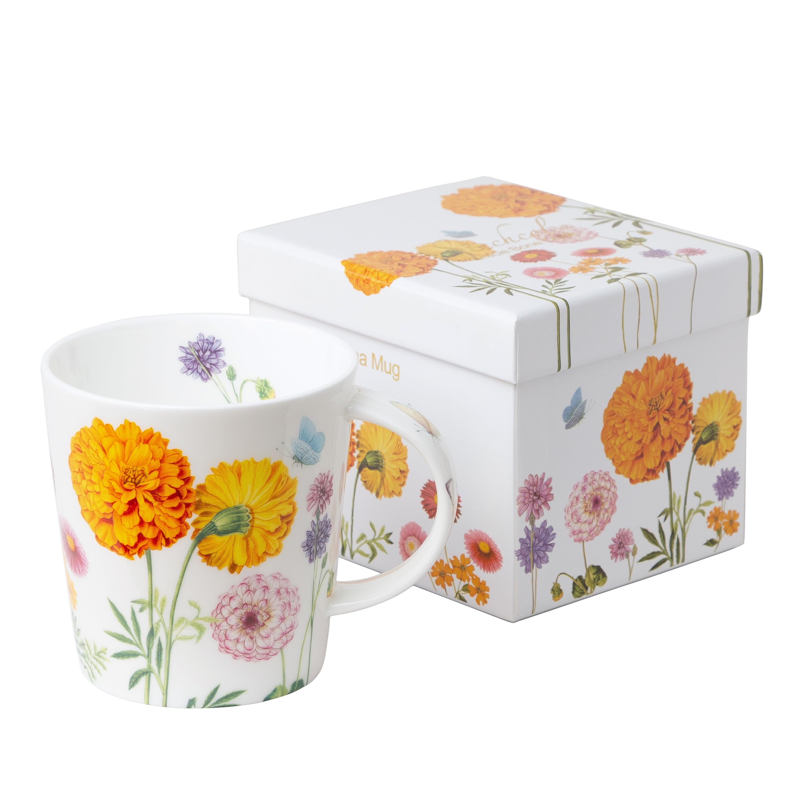 Grace Teaware Gift Boxed 16Ounce Single Bone China Coffee Cup/Tea Mug (Dahlia Butterfly)