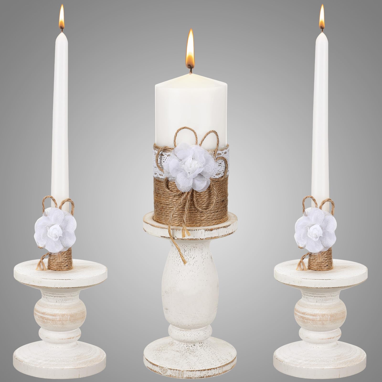 Zhehao 3 Unity Candles with 3 Candle Holder for Ceremony Set Rustic Wedding Accessories for Reception Decorative Farmhouse Candl
